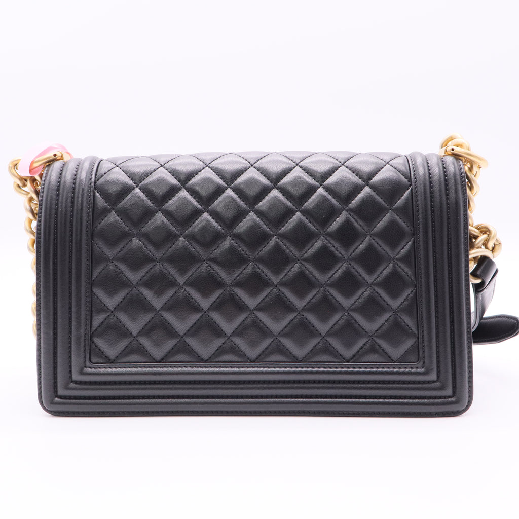 Chanel Black Medium Boy Caviar Leather Bag with Gold Hardware Twins