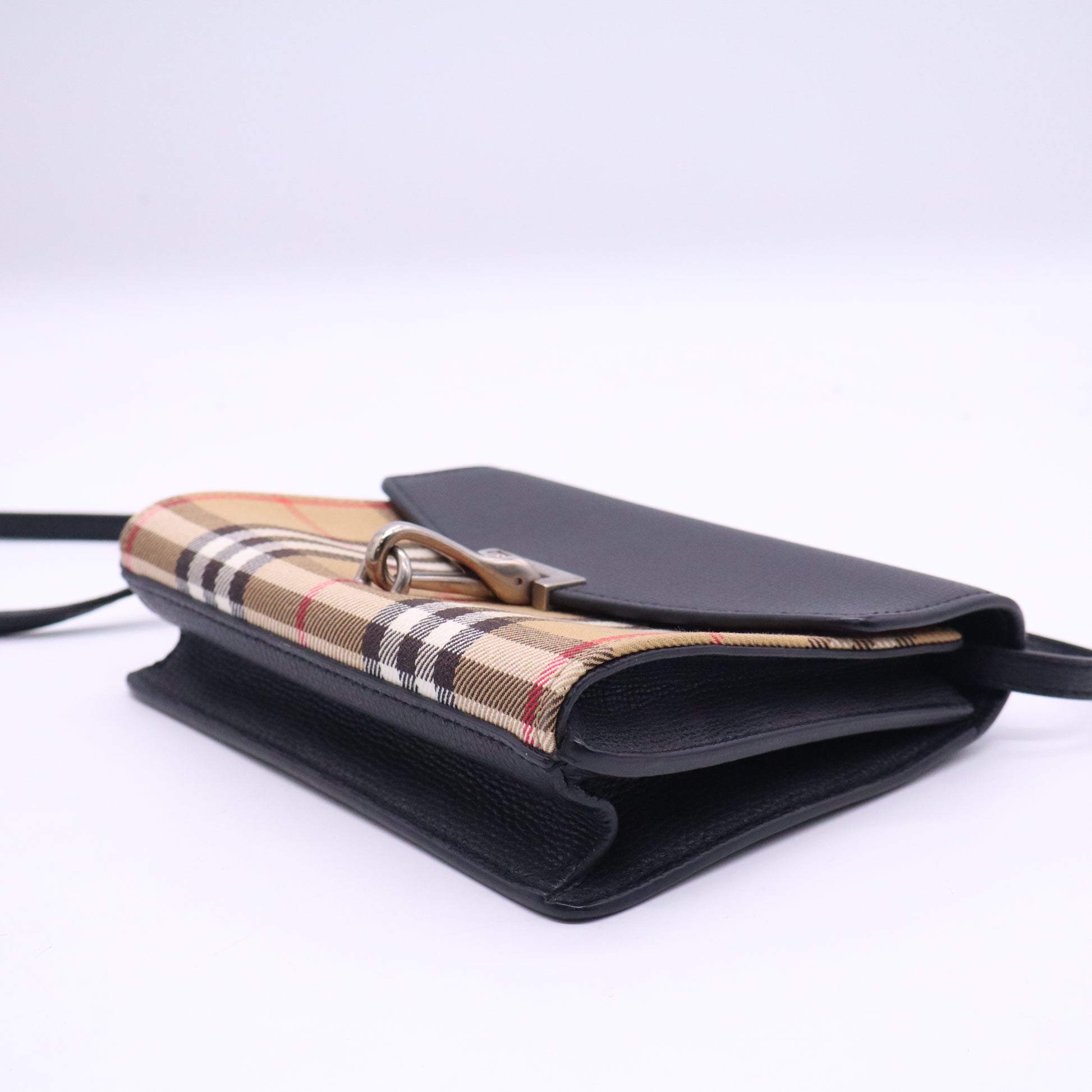 Burberry Black Calfskin House Check Macken Crossbody Bag B21391