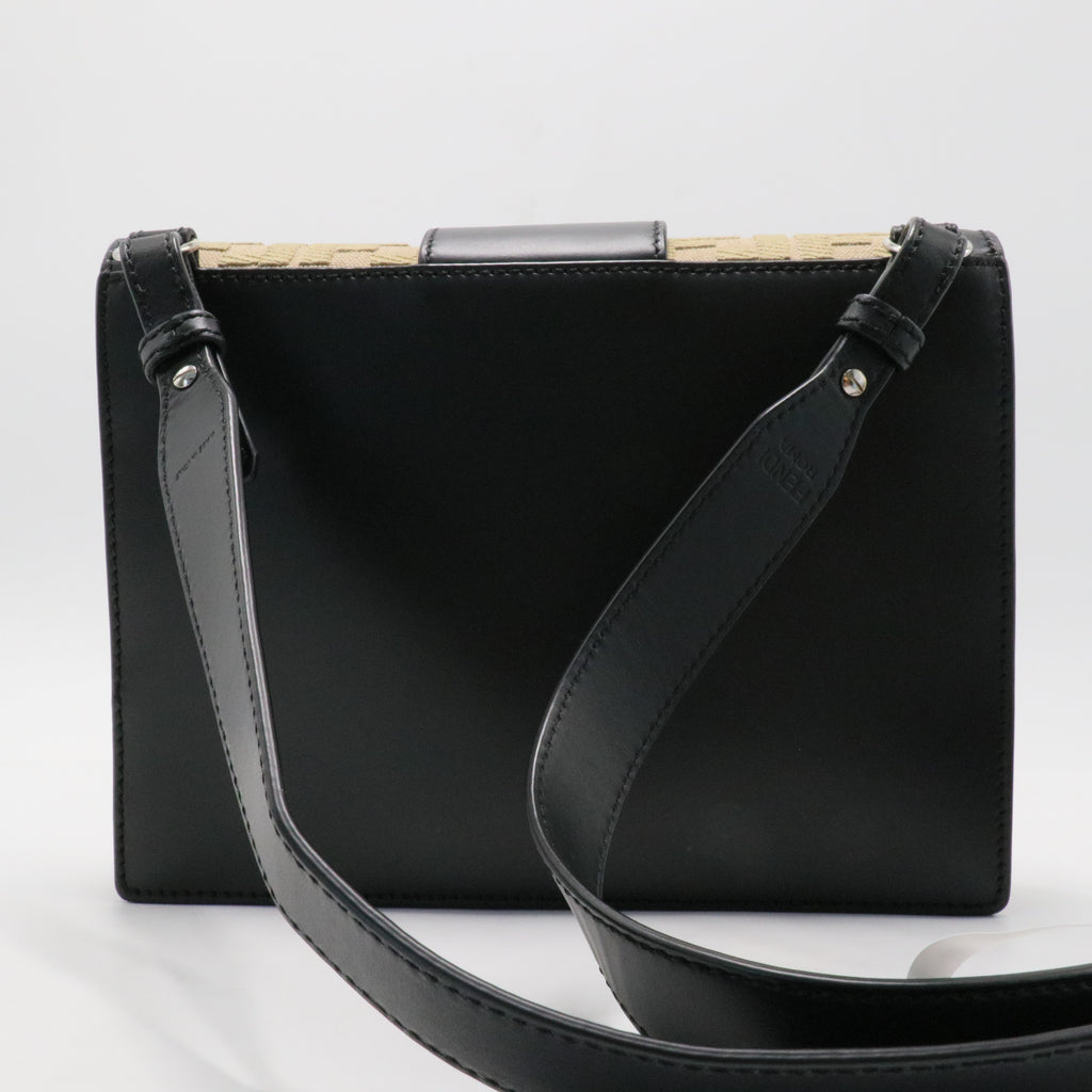 Flat Baguette Crossbody Bag Leather with Zucca Jacquard Medium