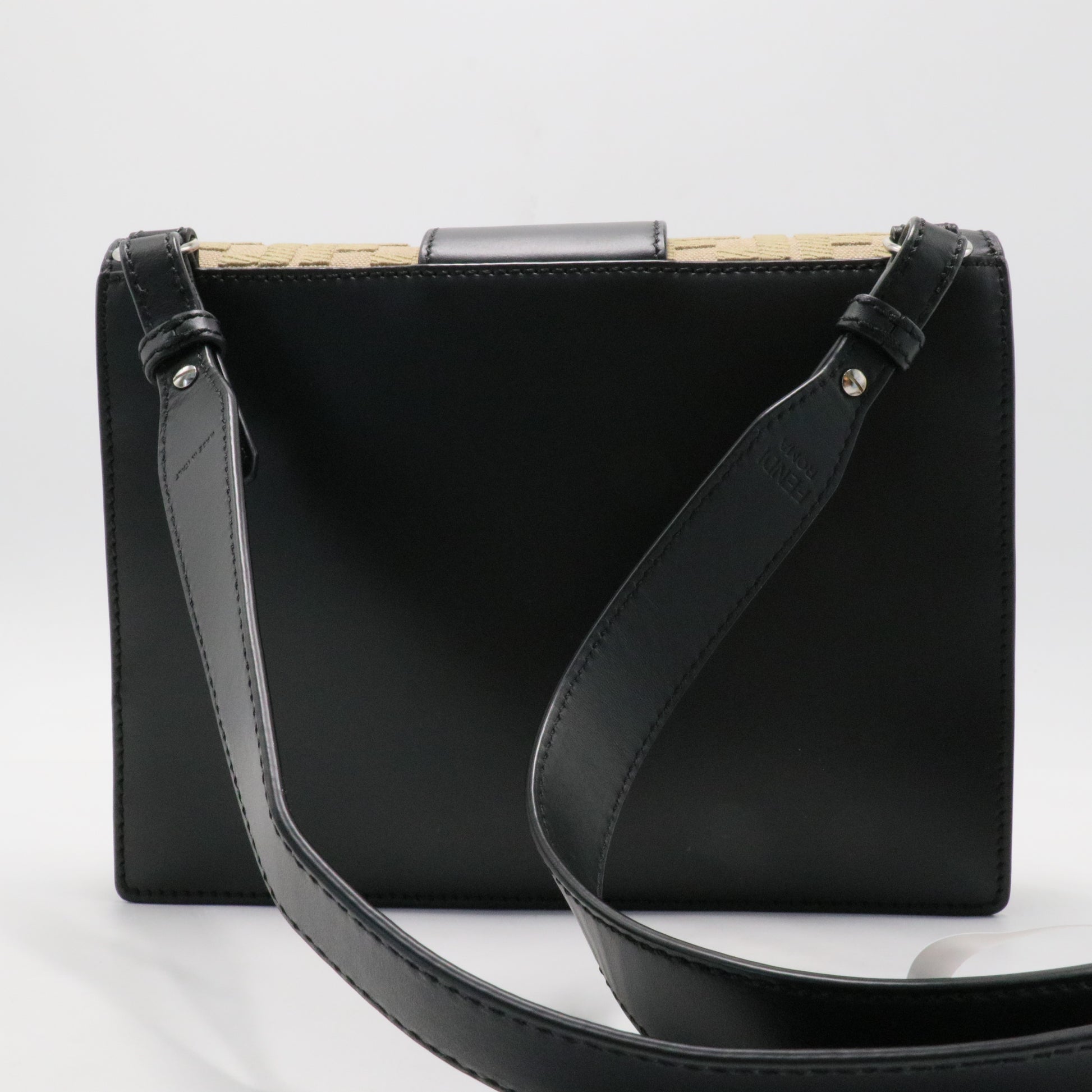 Flat Baguette Crossbody Bag Leather with Zucca Jacquard Medium