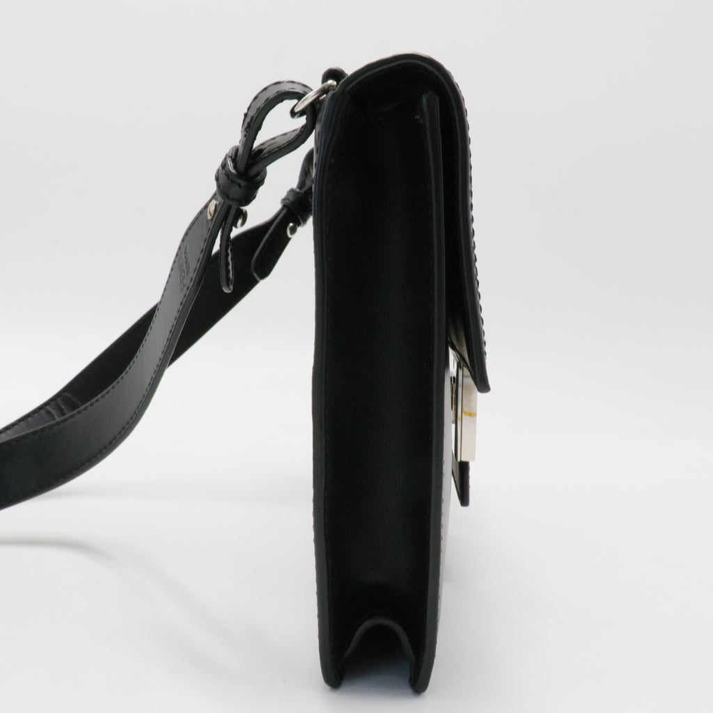 Flat Baguette Crossbody Bag Leather with Zucca Jacquard Medium