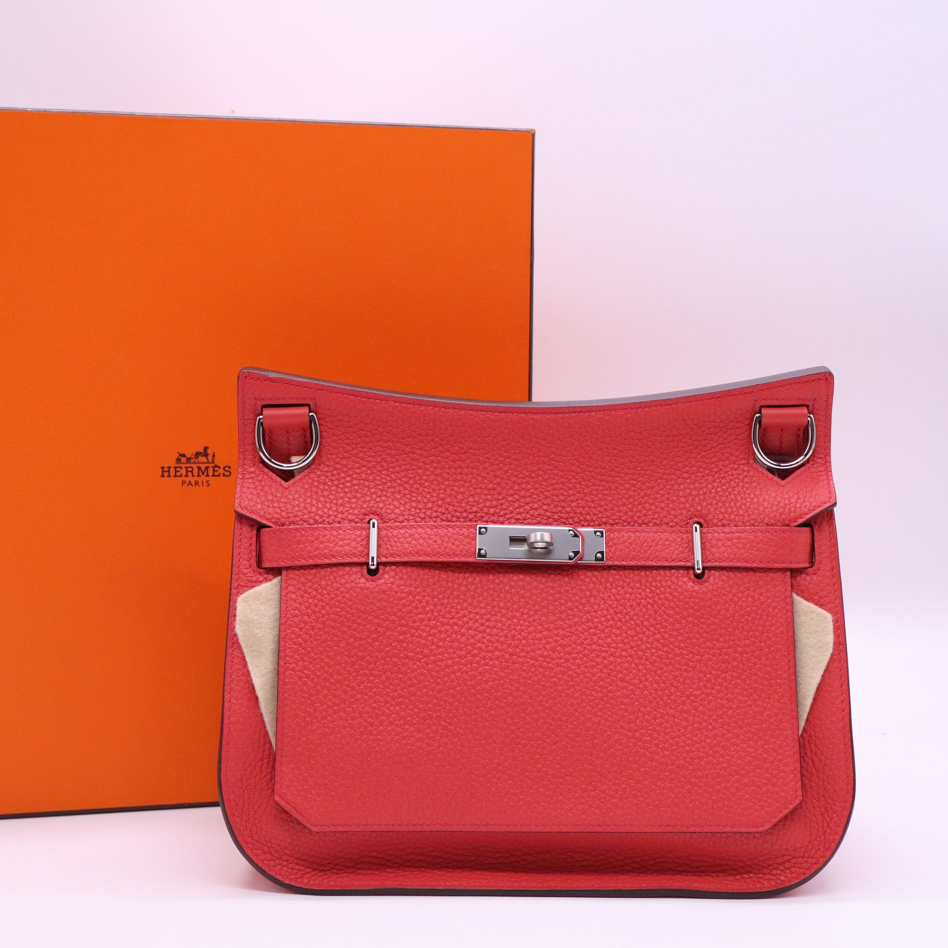 Hermes 28cm Bougainvillea Clemence Leather Jypsiere Bag twins B21093