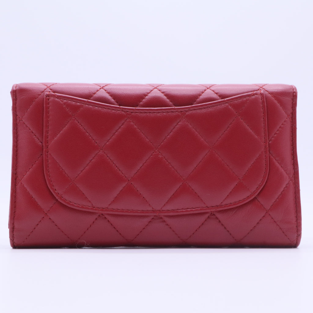 Flap Wallet, Red Lambskin with Silver Hardware