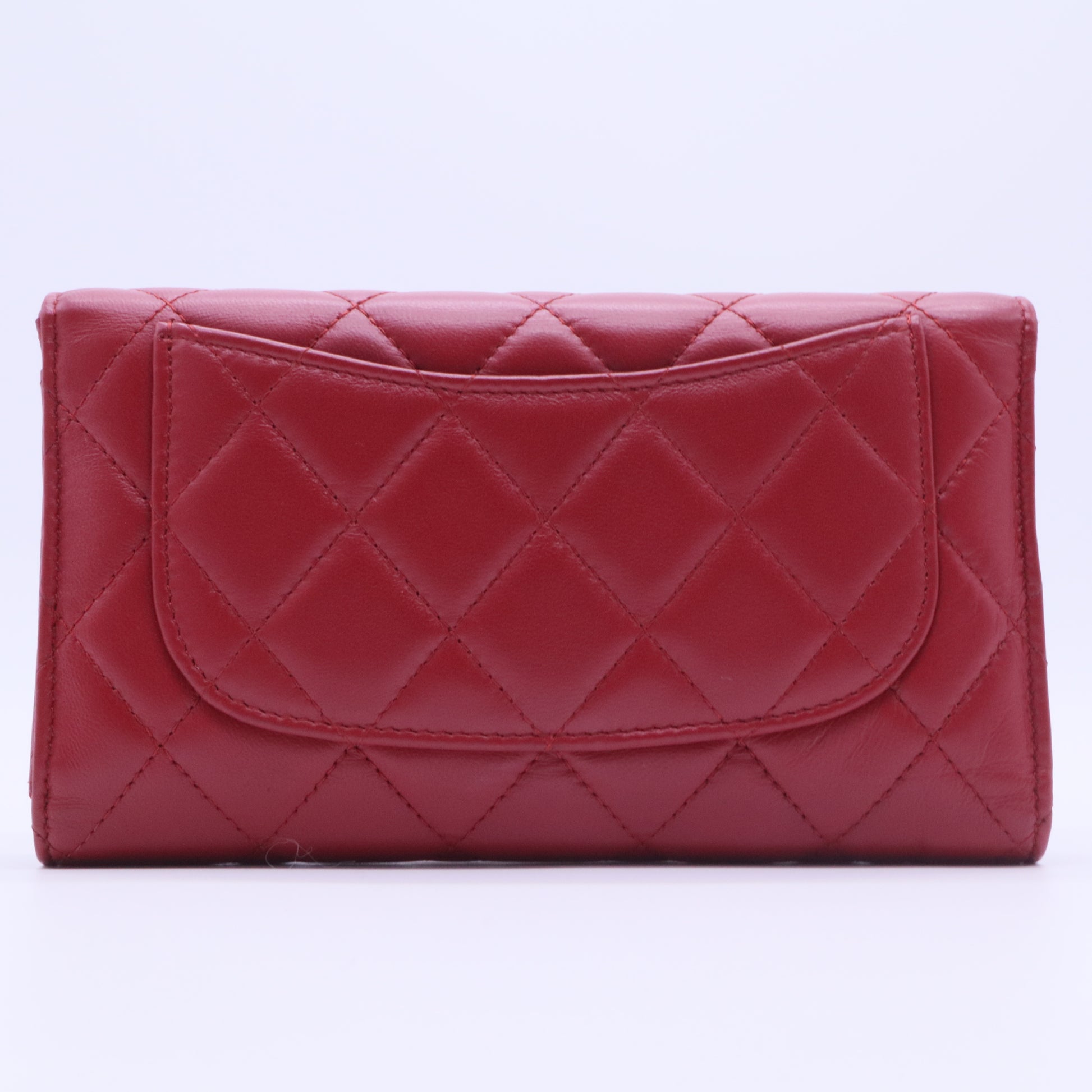 Flap Wallet, Red Lambskin with Silver Hardware