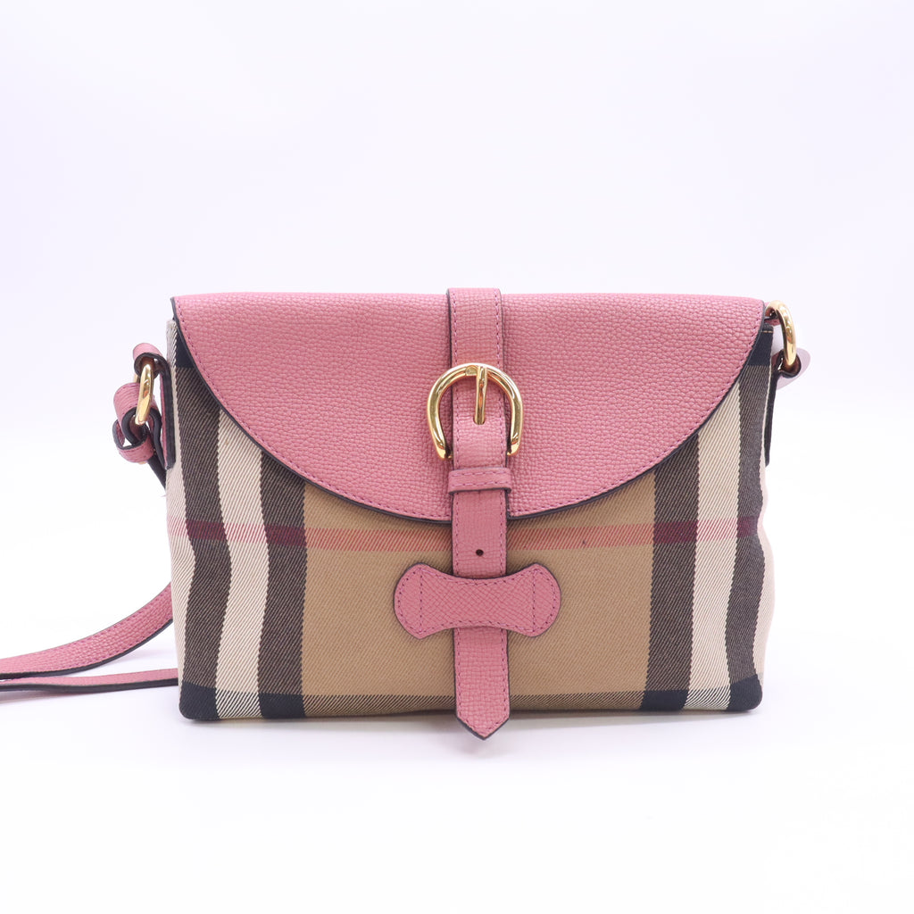 Burberry Small House Check Canvas and Leather Horseshoe Milton Crossbody Bag B24522