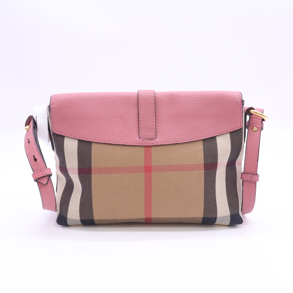 Burberry Small House Check Canvas and Leather Horseshoe Milton Crossbody Bag B24522