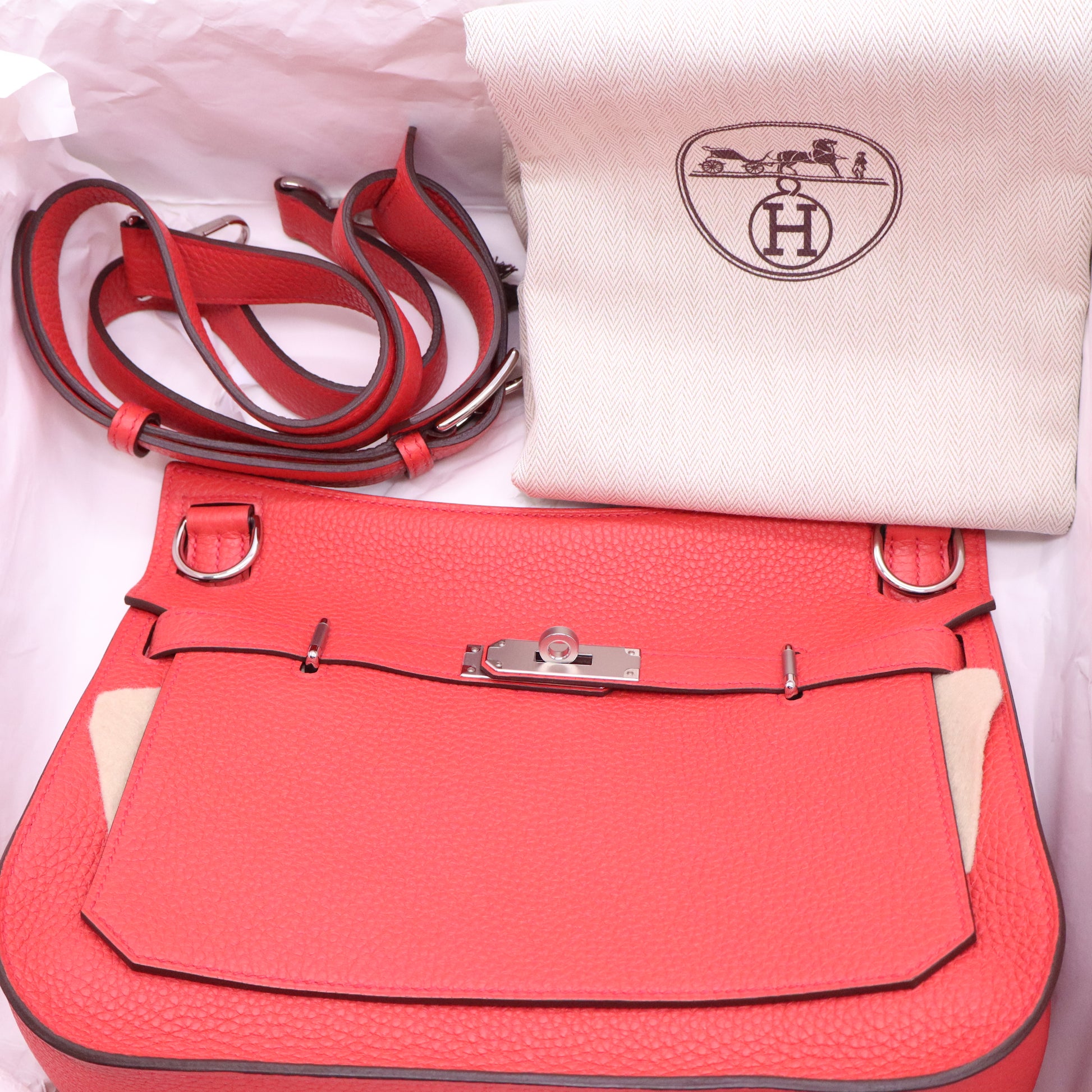 Hermes 28cm Bougainvillea Clemence Leather Jypsiere Bag twins B21093