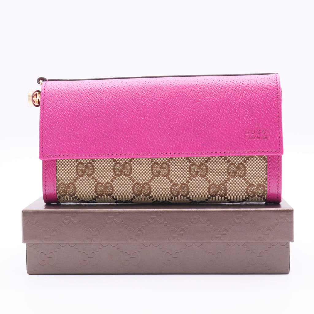 GG Supreme Continental Wallet Pink Canvas Twins