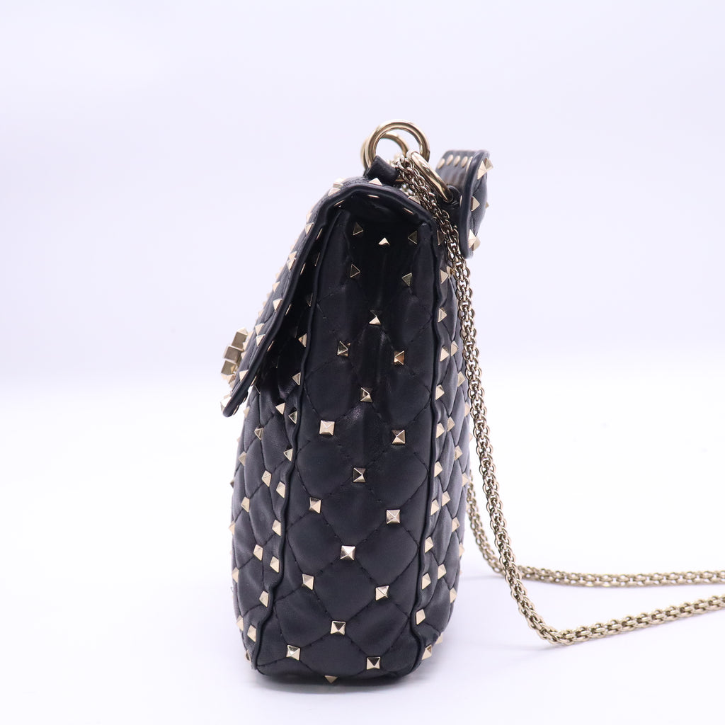 Vertical Rockstud Spike Flap Bag Quilted Leather Medium B21720