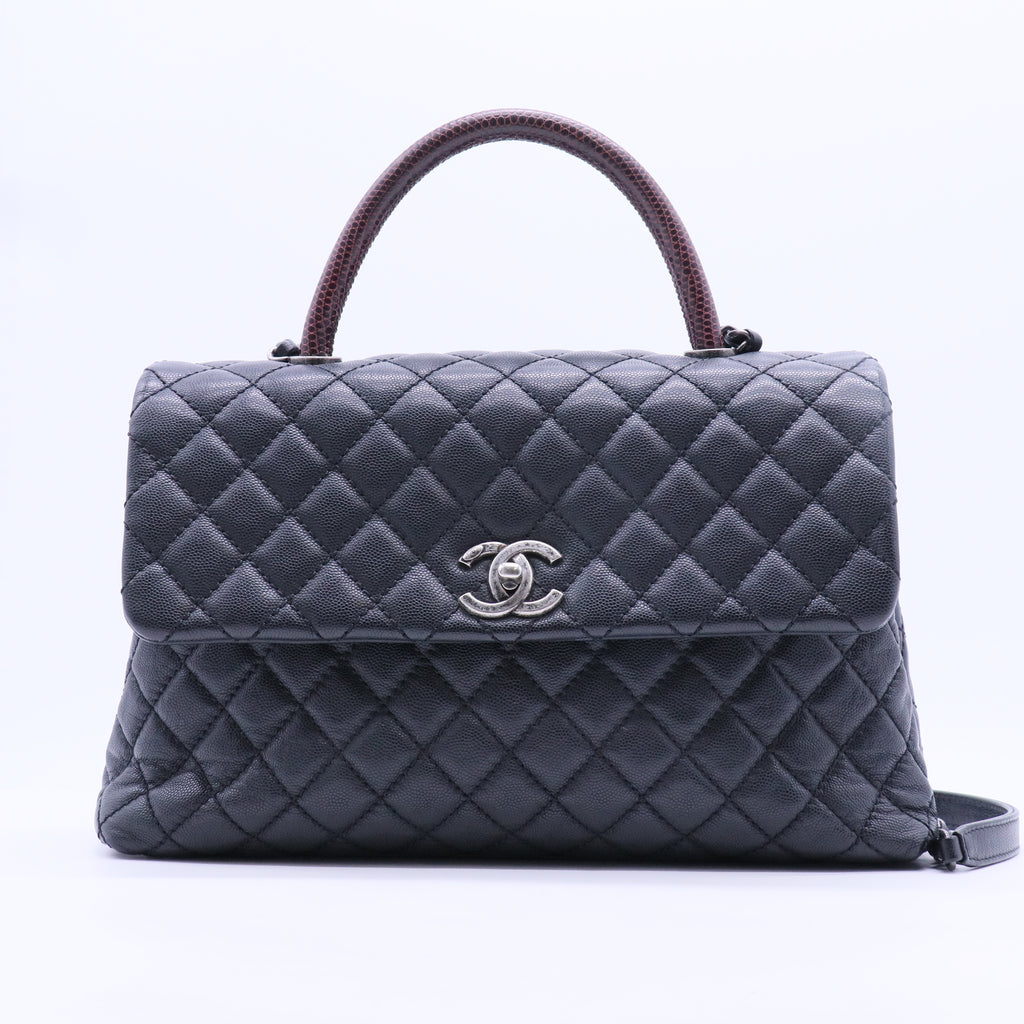 Medium Lizard-Trimmed Coco Handle Bag B20091