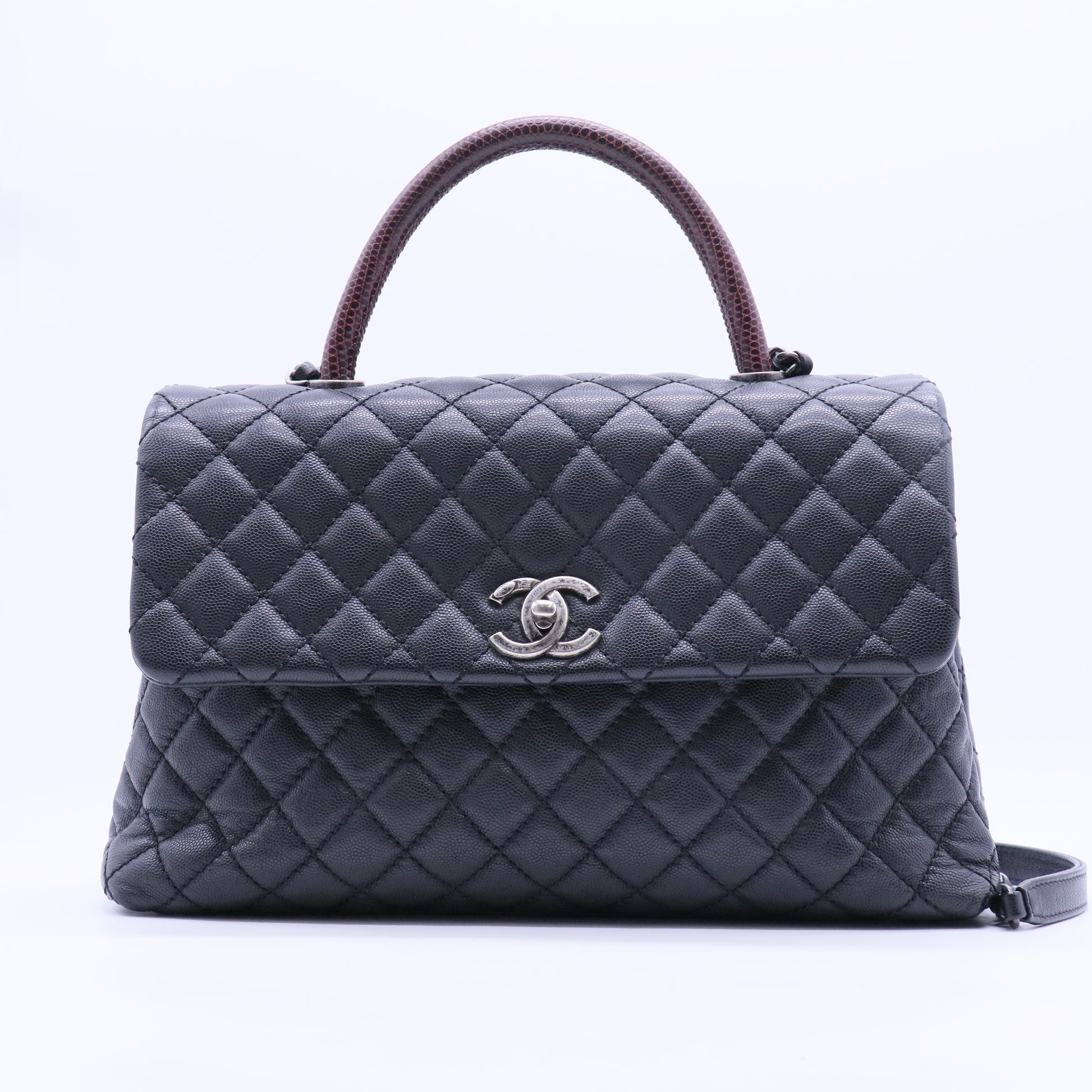 Medium Lizard-Trimmed Coco Handle Bag B20091