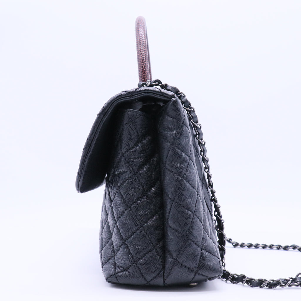 Medium Lizard-Trimmed Coco Handle Bag B20091