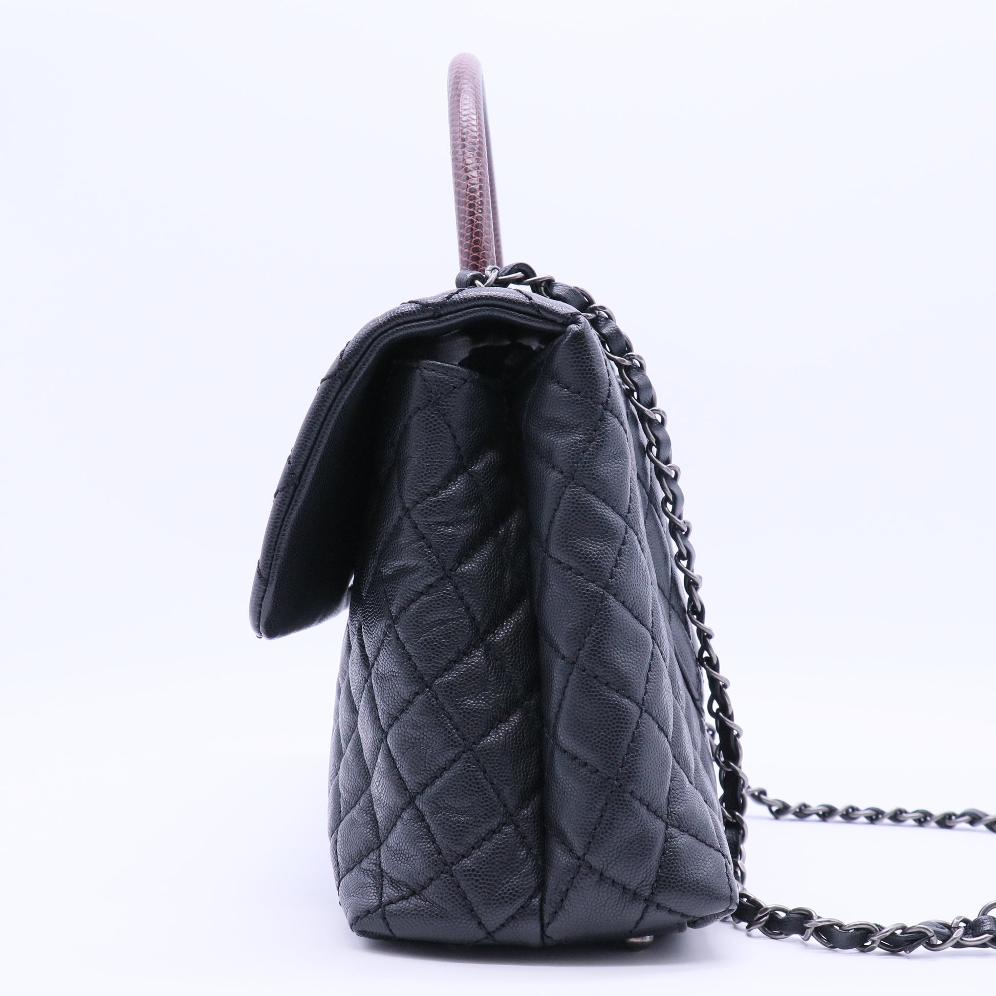 Medium Lizard-Trimmed Coco Handle Bag B20091