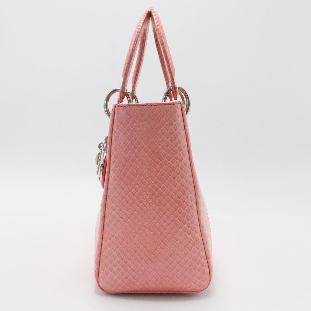 Pink Snakeskin Leather Medium Lady Dior Tote