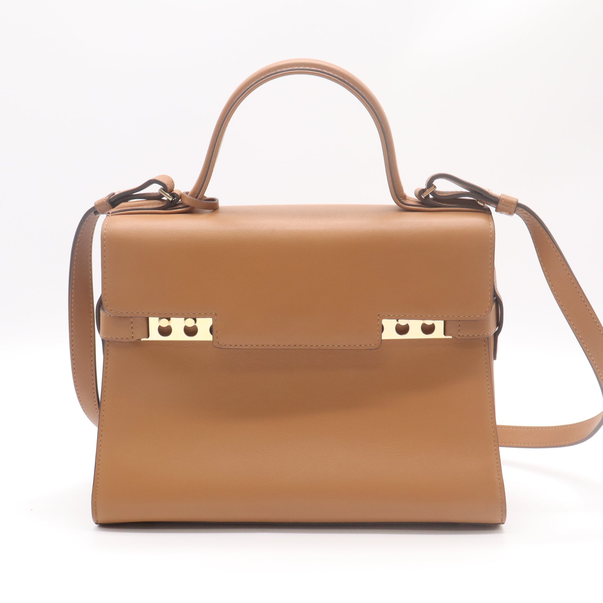 Delvaux Calfskin MM Tempete Satchel Camel twins B22713