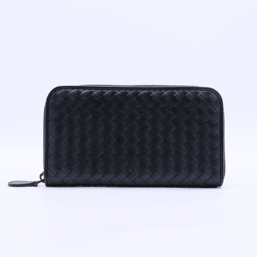 Nappa Intrecciato Zip Around Wallet Black W20126