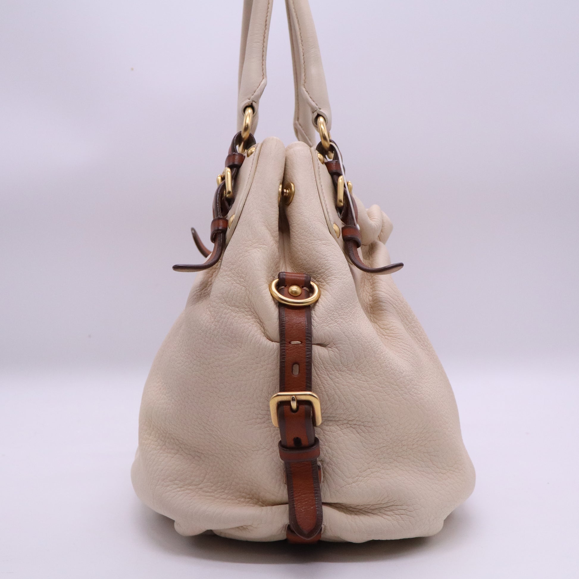 Prada Cervo Antik Shoulder Bag Talco twins B20833