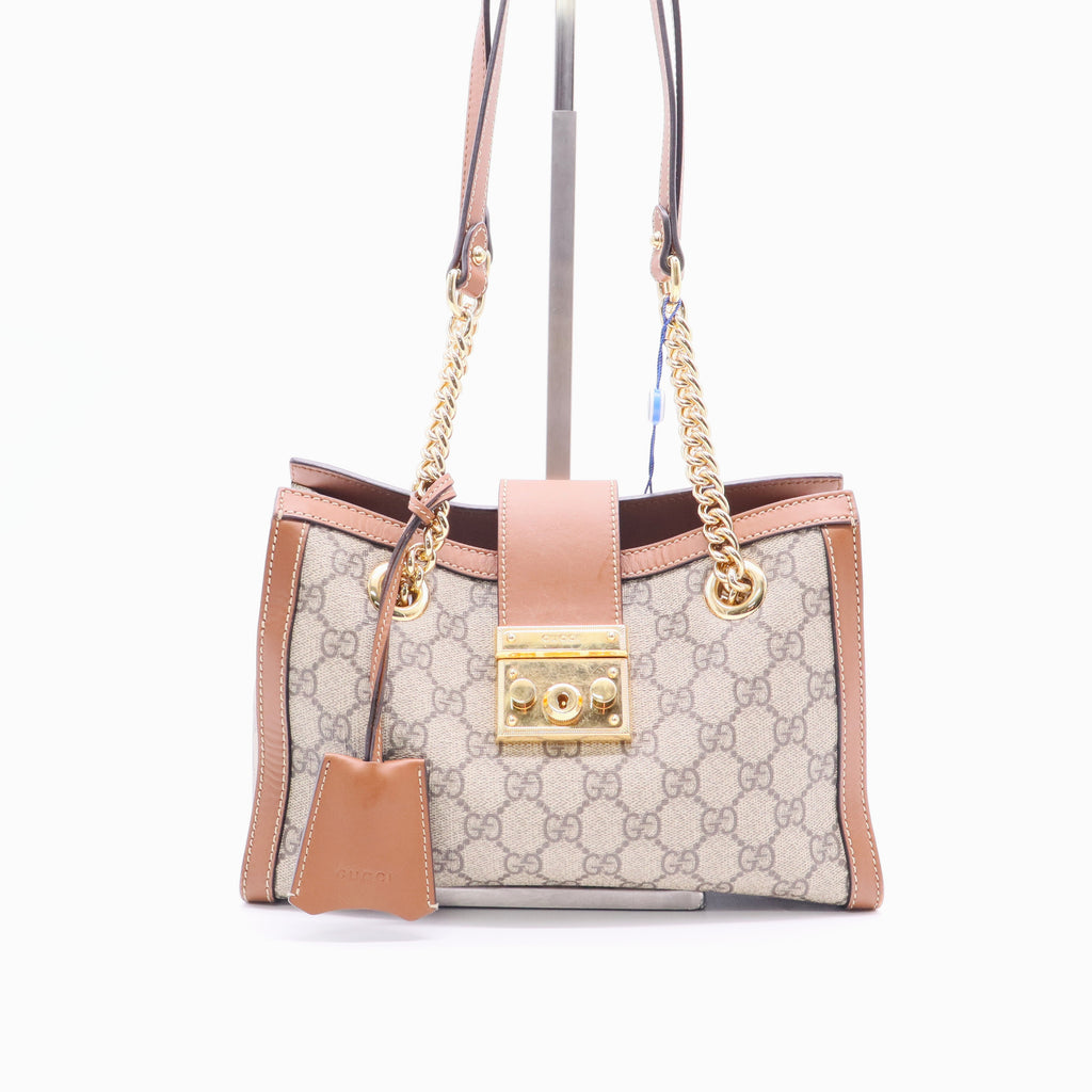 Gucci Padlock Chain Tote GG Coated Canvas with Leather Small twins LDJ2557