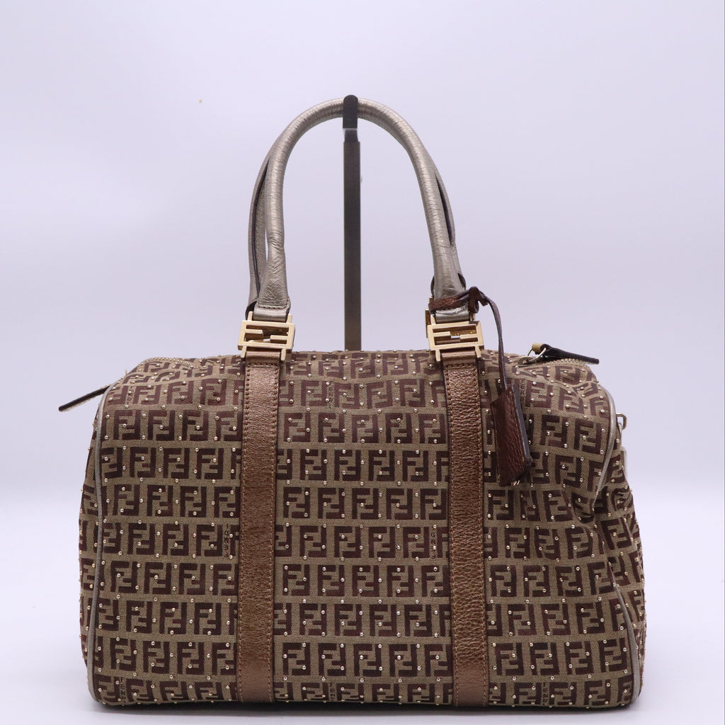 Fendi Chestnut Zucchino Coated Canvas Spalmati Forever Bag twins B20892