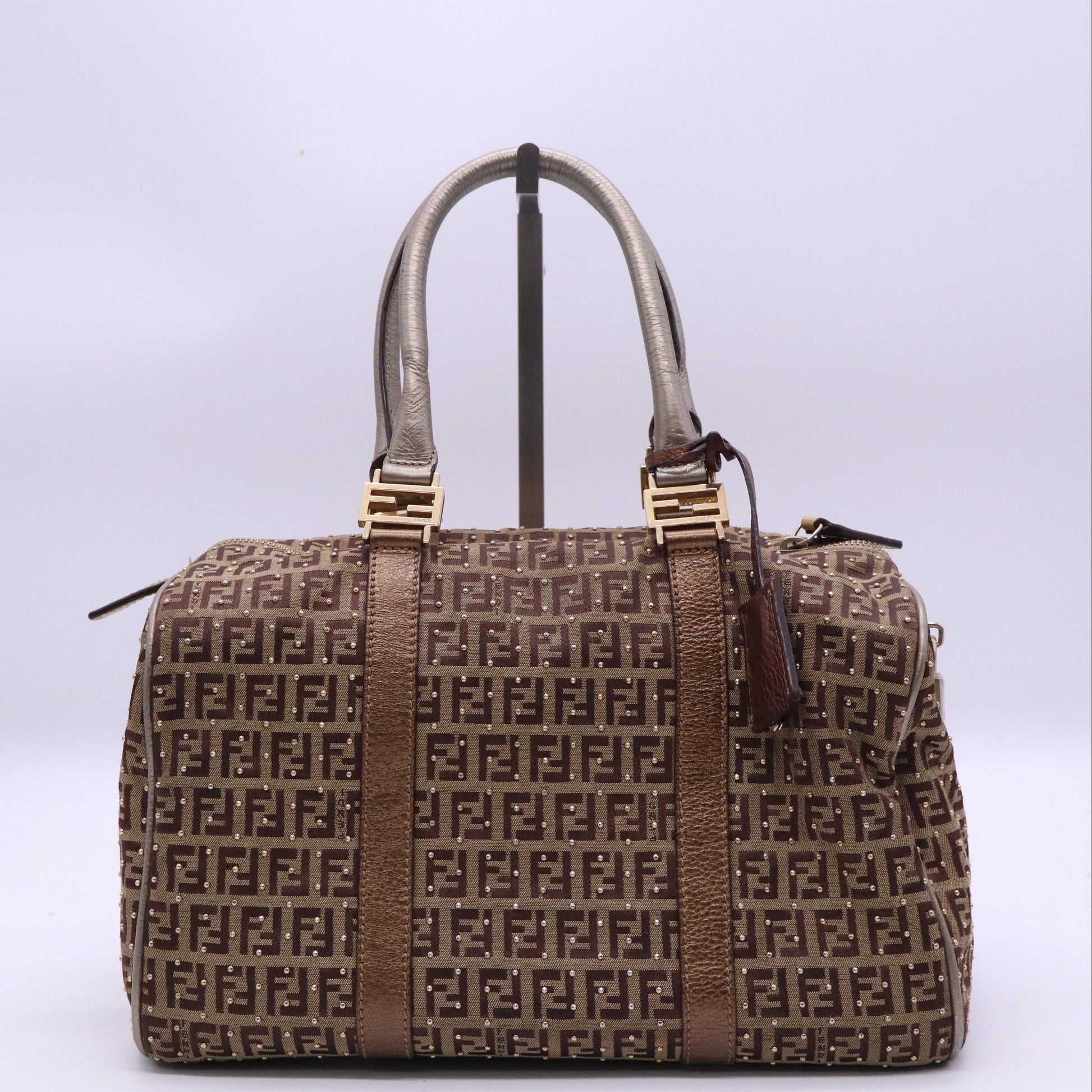 Fendi Chestnut Zucchino Coated Canvas Spalmati Forever Bag twins B20892