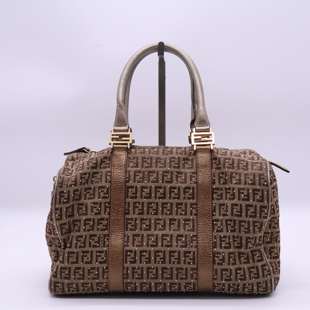 Fendi Chestnut Zucchino Coated Canvas Spalmati Forever Bag twins B20892