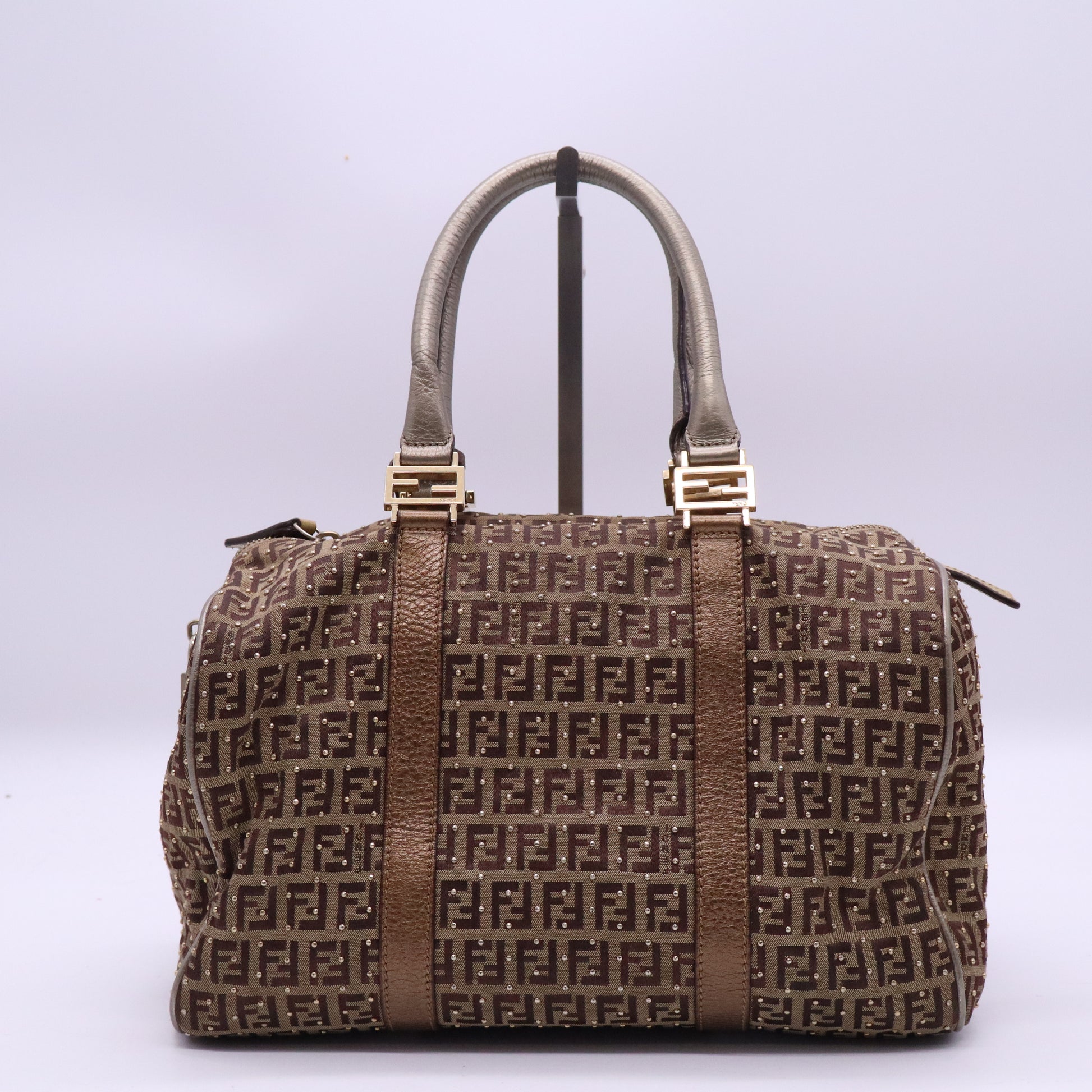 Fendi Chestnut Zucchino Coated Canvas Spalmati Forever Bag twins B20892