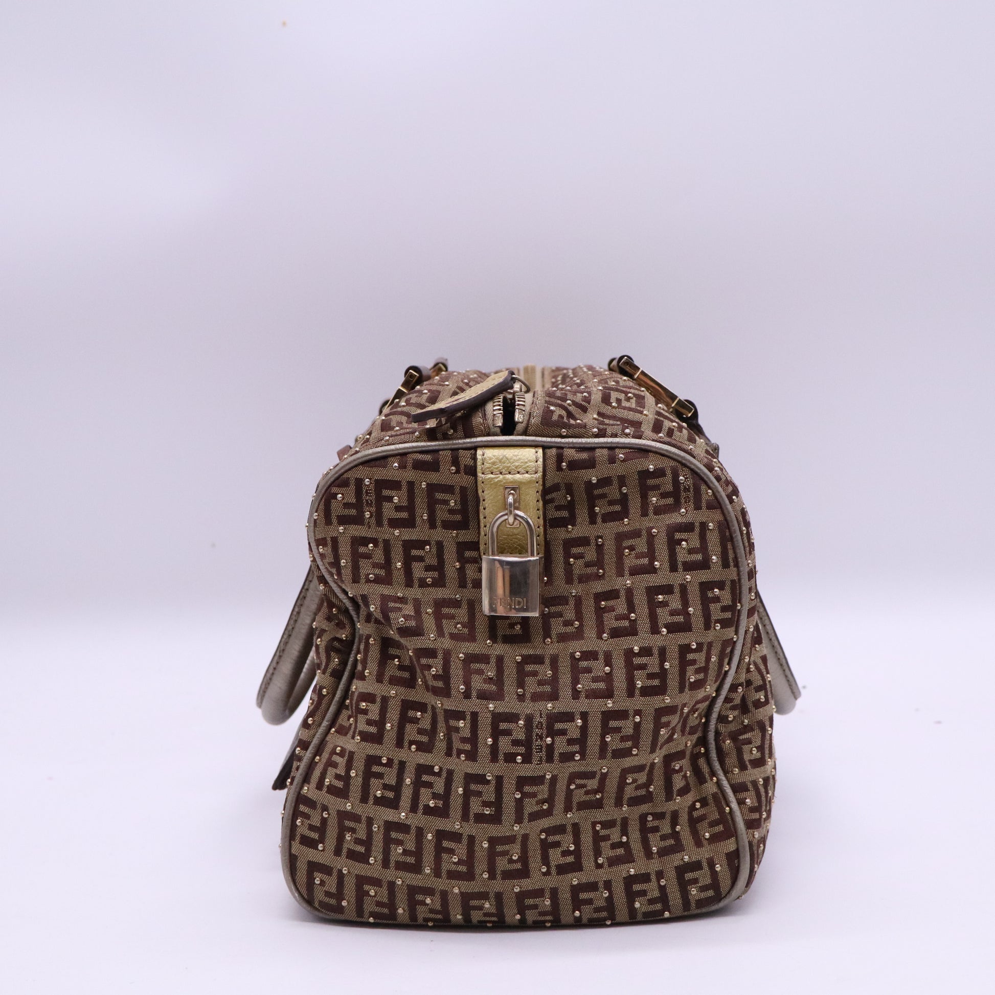 Fendi Chestnut Zucchino Coated Canvas Spalmati Forever Bag twins B20892