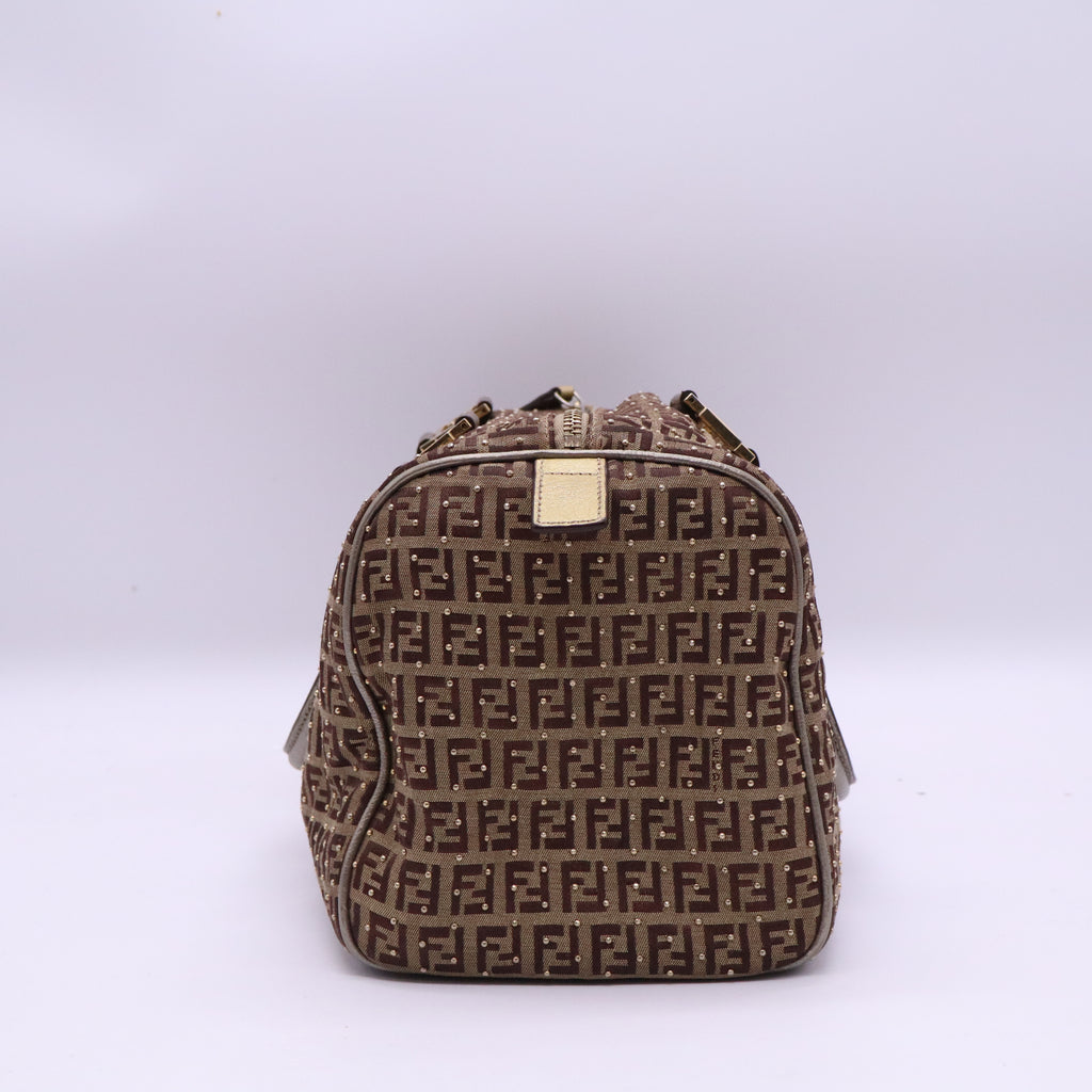 Fendi Chestnut Zucchino Coated Canvas Spalmati Forever Bag twins B20892