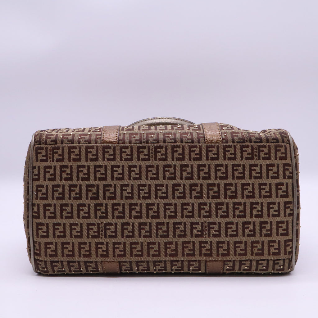 Fendi Chestnut Zucchino Coated Canvas Spalmati Forever Bag twins B20892