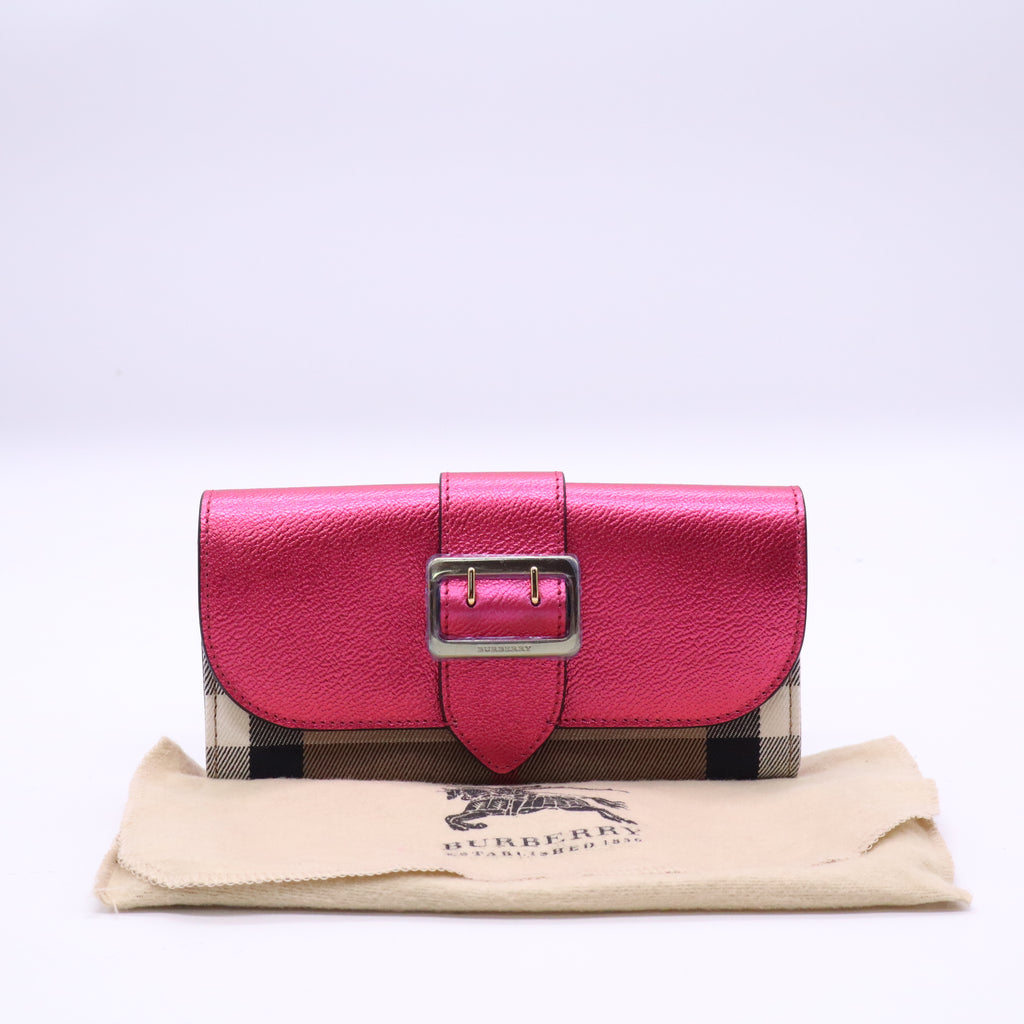 Burberry Pink/Beige House Check Canvas and Leather Wellington Compact Wallet twins W20969