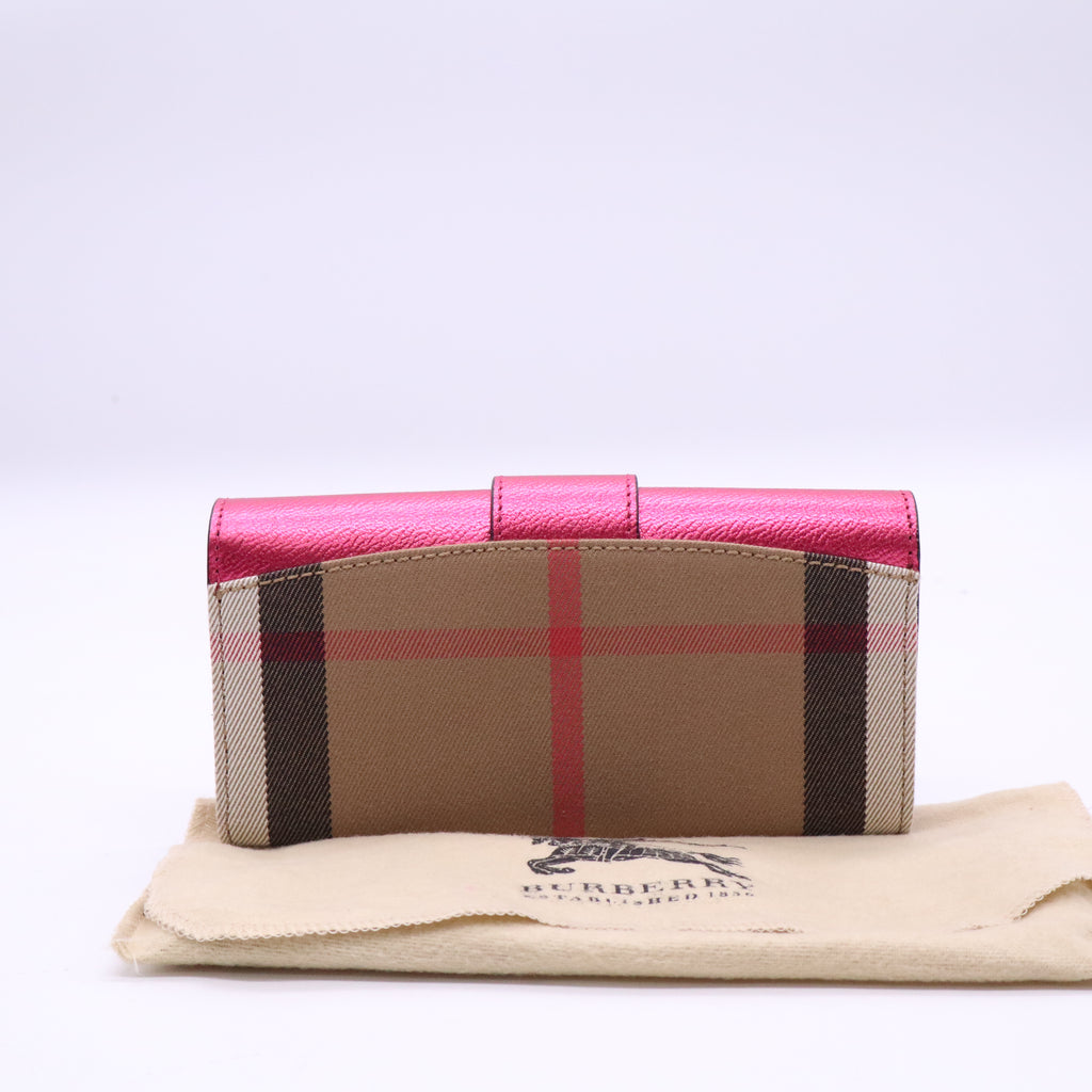 Burberry Pink/Beige House Check Canvas and Leather Wellington Compact Wallet twins W20969