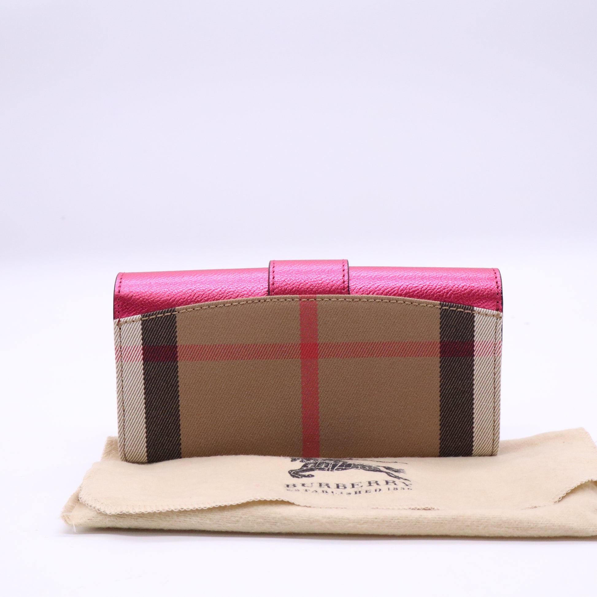 Burberry Pink/Beige House Check Canvas and Leather Wellington Compact Wallet twins W20969