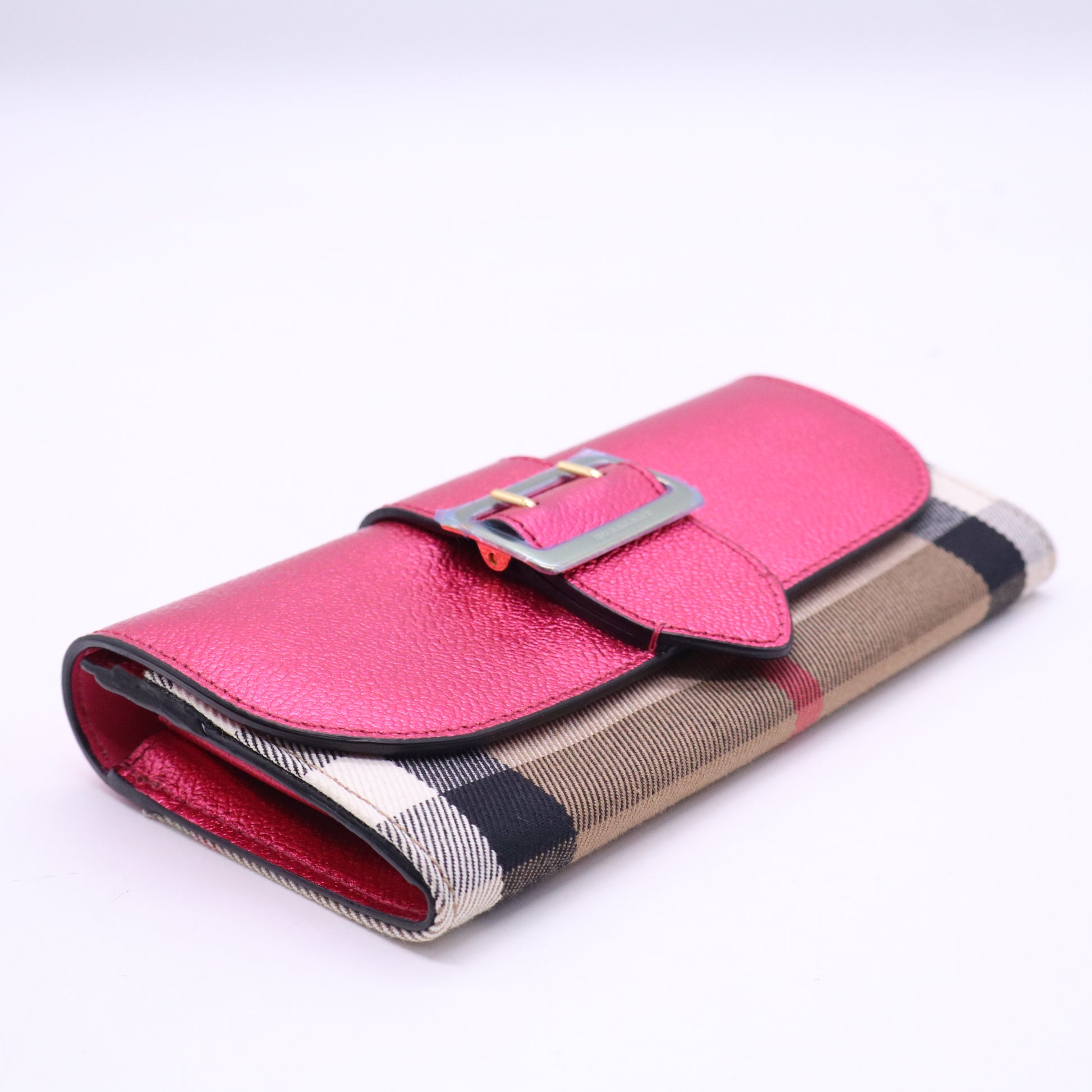 Burberry Pink/Beige House Check Canvas and Leather Wellington Compact Wallet twins W20969