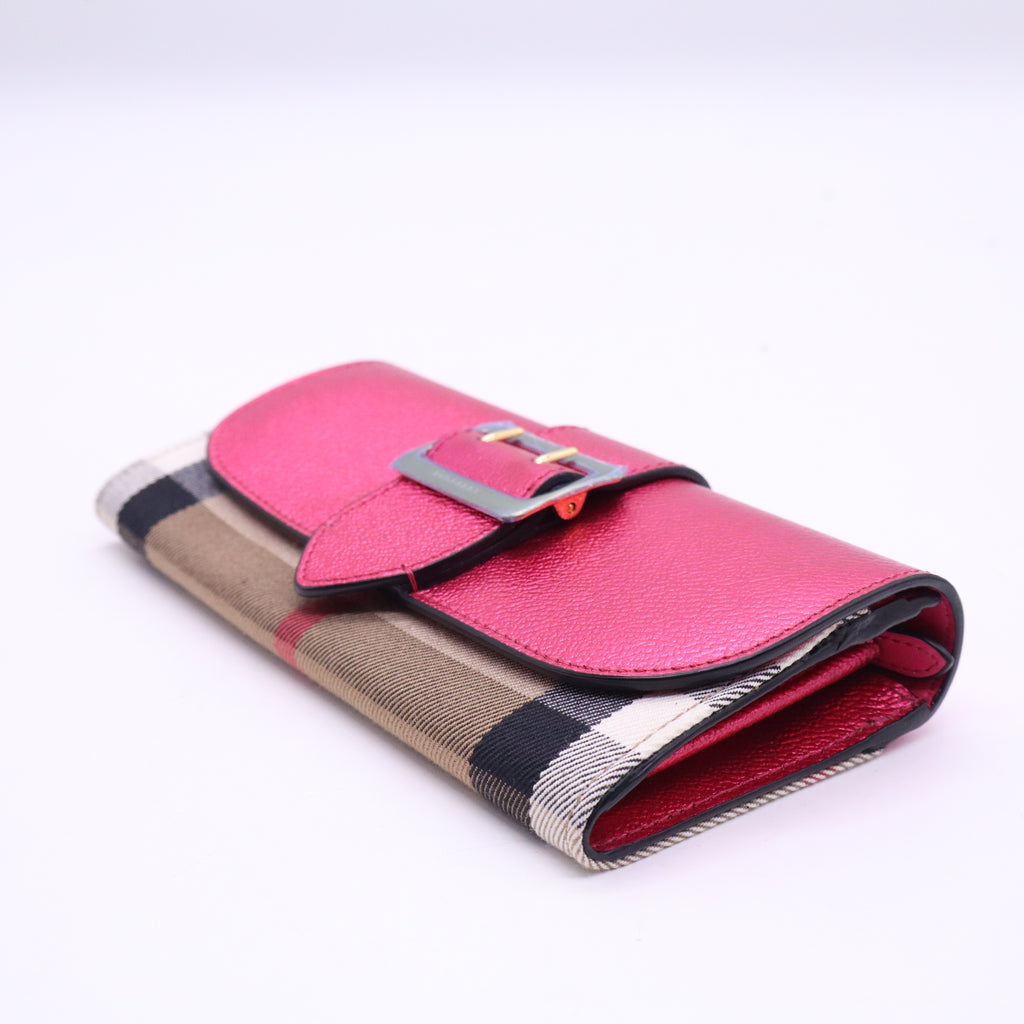 Burberry Pink/Beige House Check Canvas and Leather Wellington Compact Wallet twins W20969