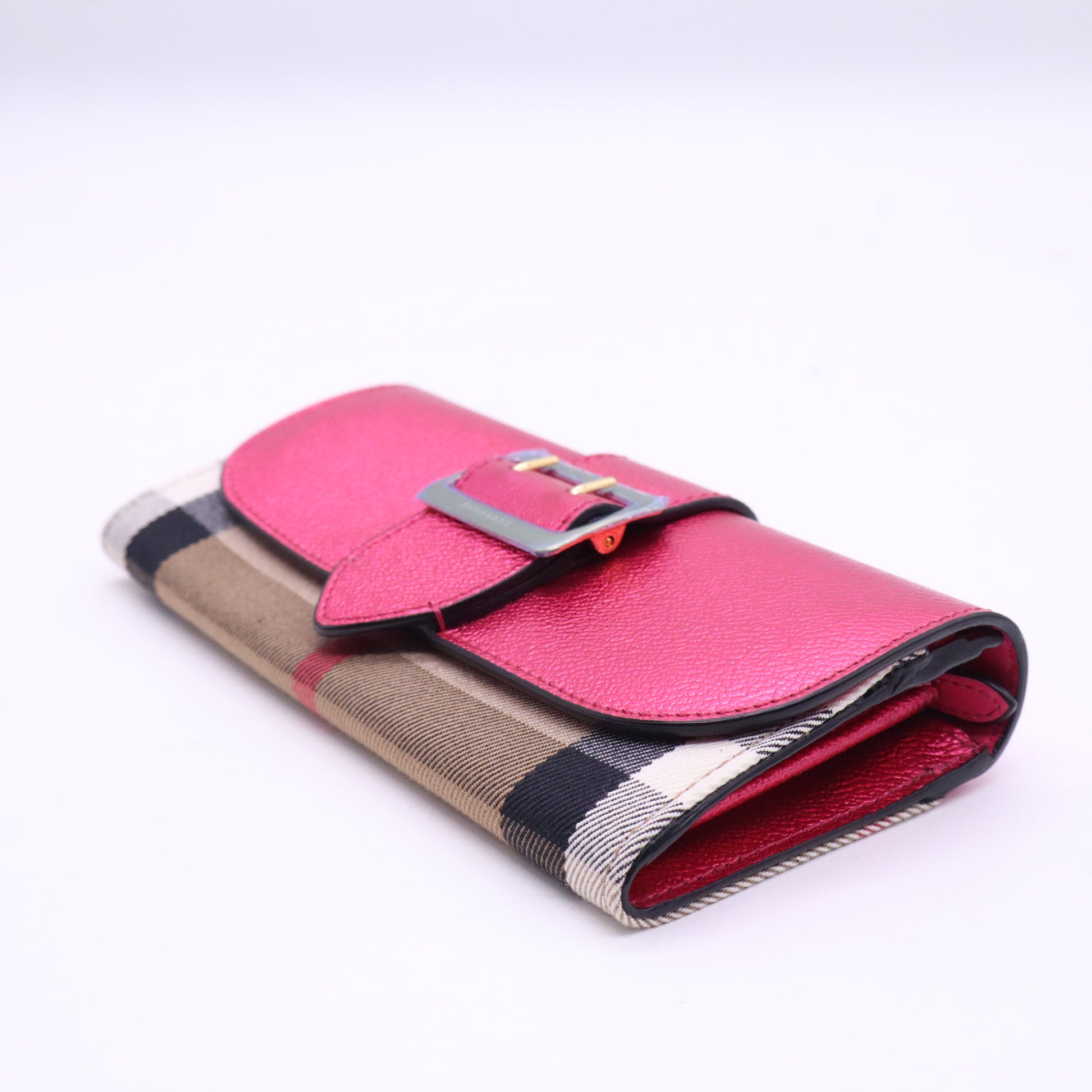 Burberry Pink/Beige House Check Canvas and Leather Wellington Compact Wallet twins W20969