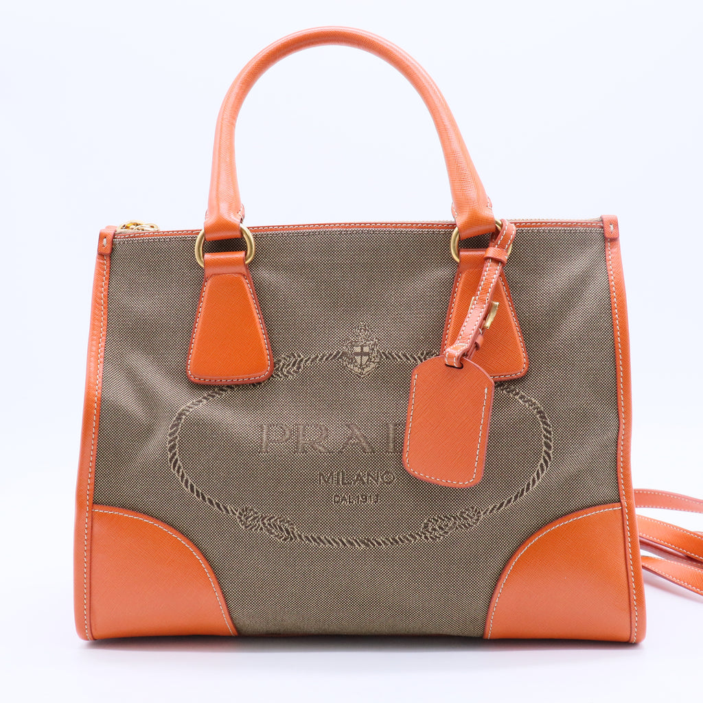 Saffiano Trimmed Canvas Canapa Logo Double Zip B20019