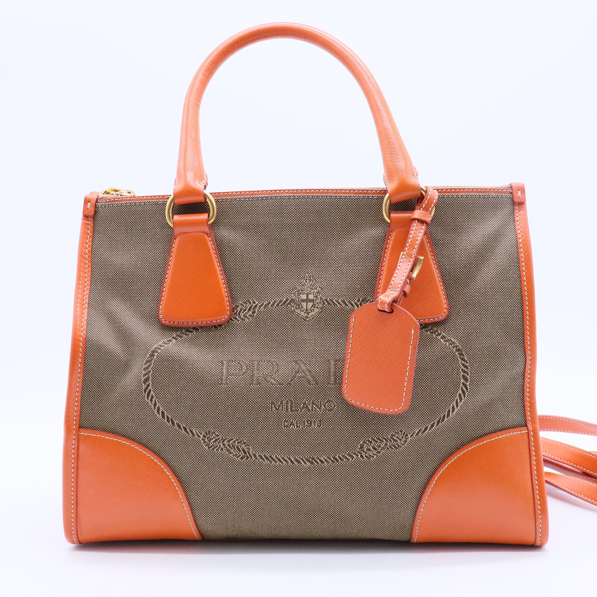Saffiano Trimmed Canvas Canapa Logo Double Zip B20019