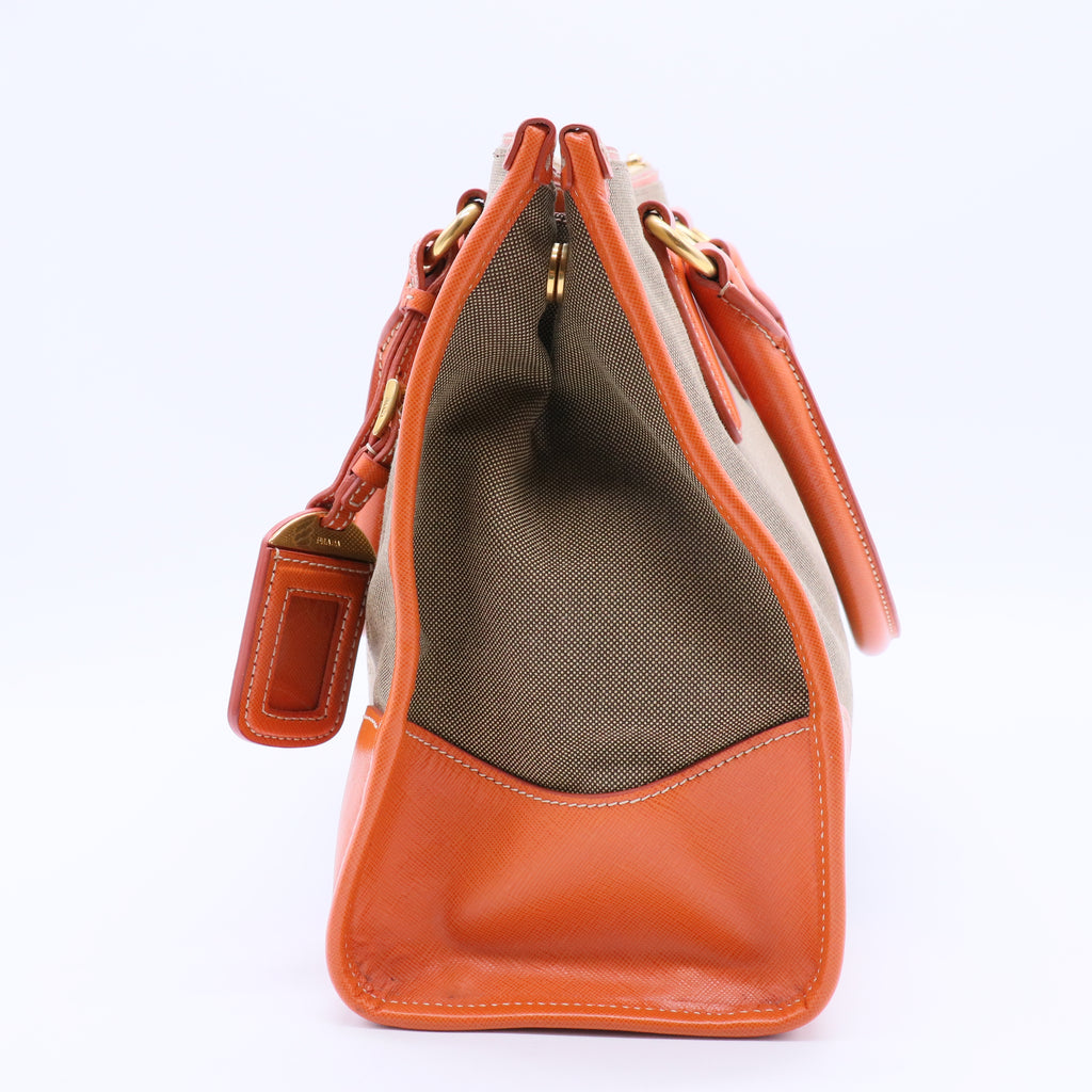 Saffiano Trimmed Canvas Canapa Logo Double Zip B20019