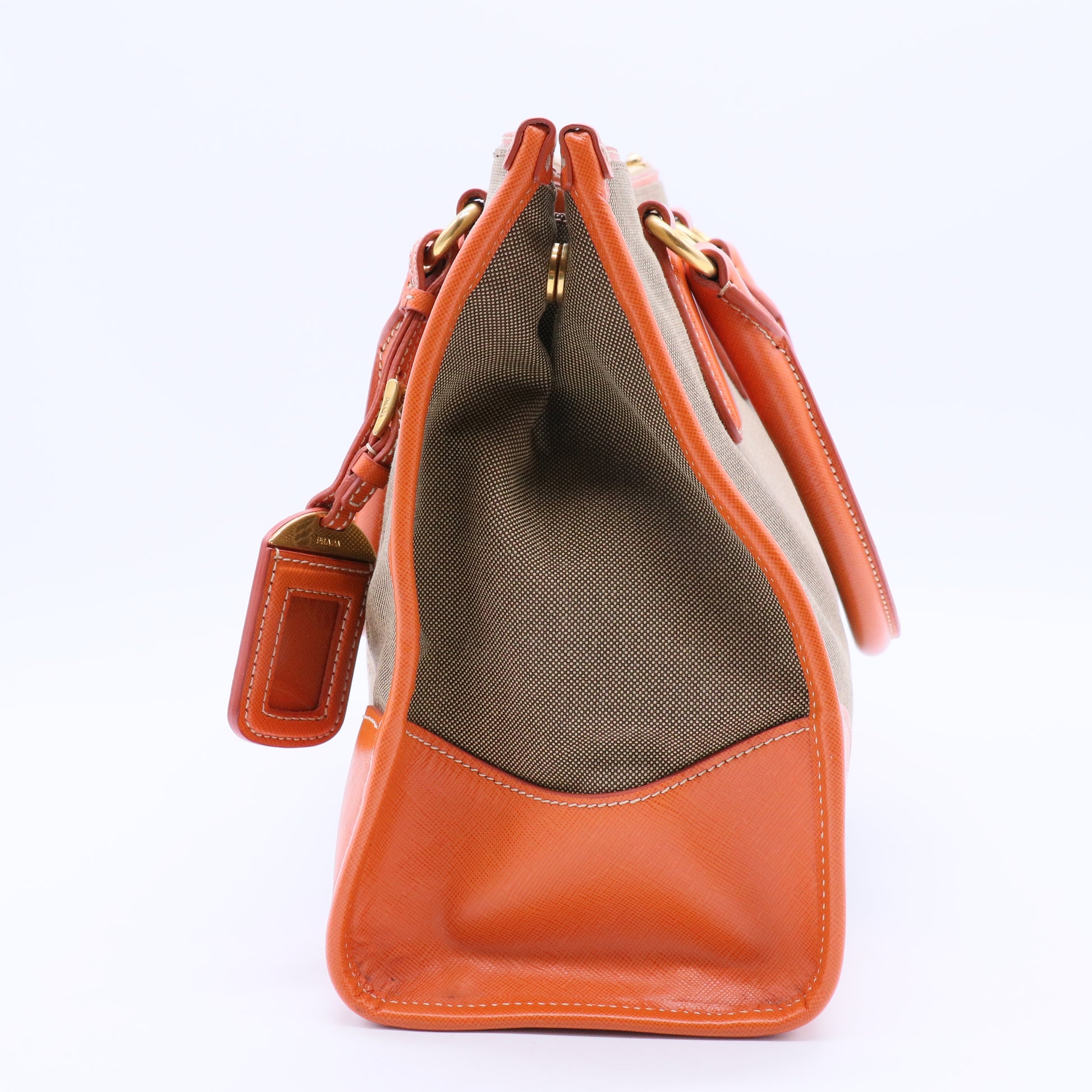 Saffiano Trimmed Canvas Canapa Logo Double Zip B20019