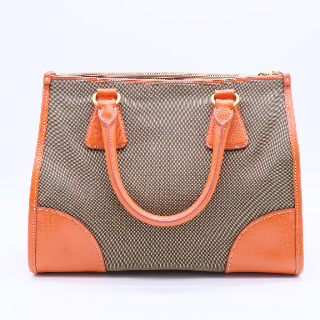 Saffiano Trimmed Canvas Canapa Logo Double Zip B20019