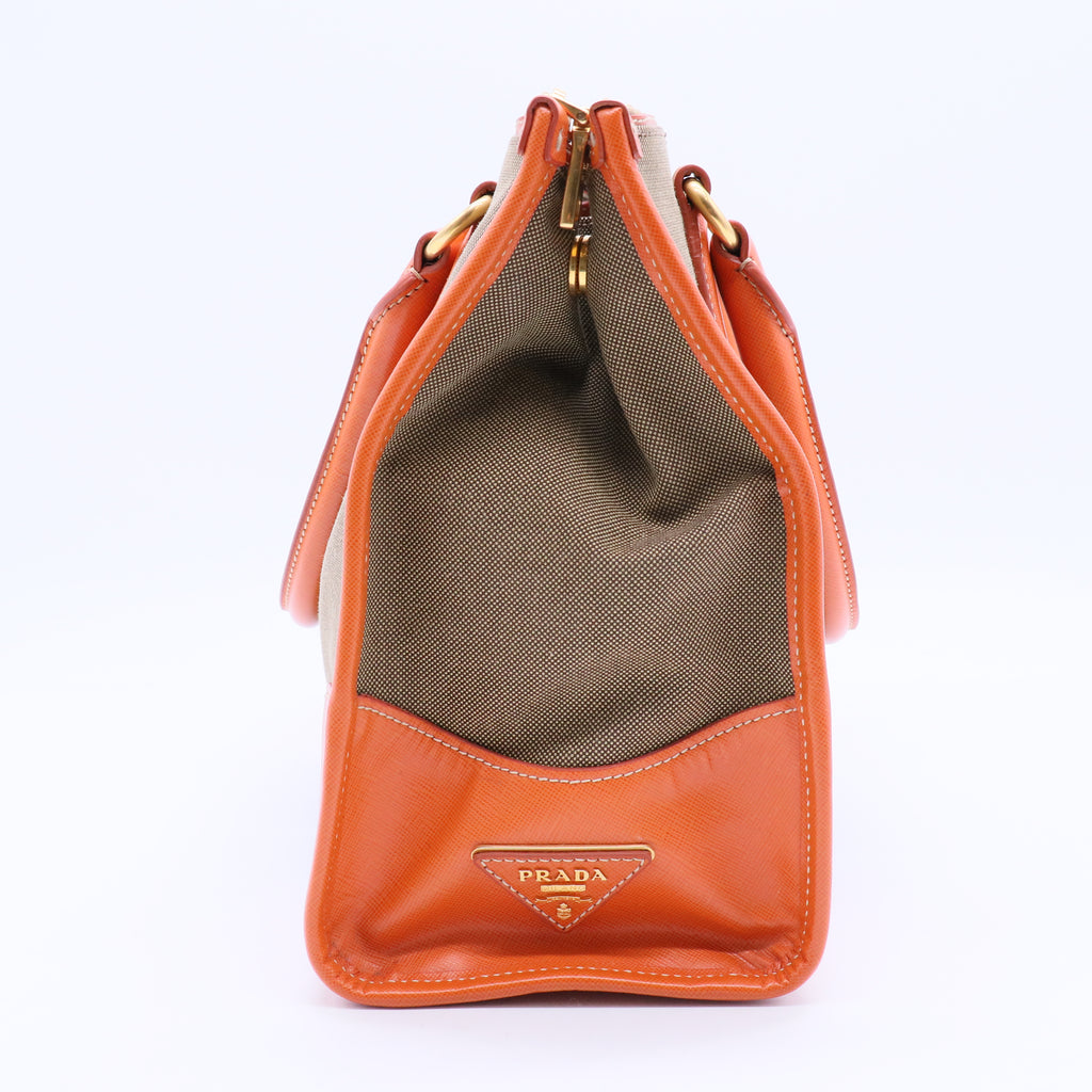 Saffiano Trimmed Canvas Canapa Logo Double Zip B20019