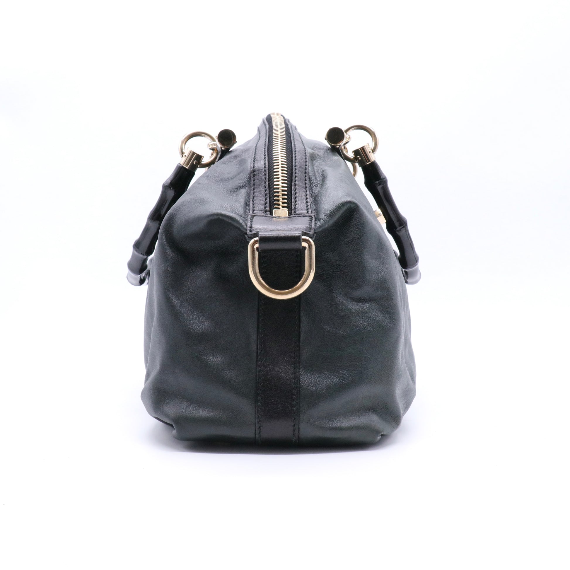 Calfskin Pop Bamboo Top Handle Tote Black twins