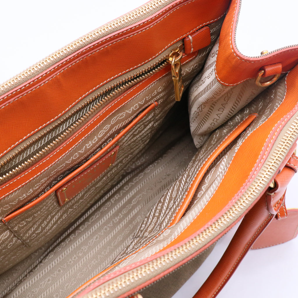 Saffiano Trimmed Canvas Canapa Logo Double Zip B20019