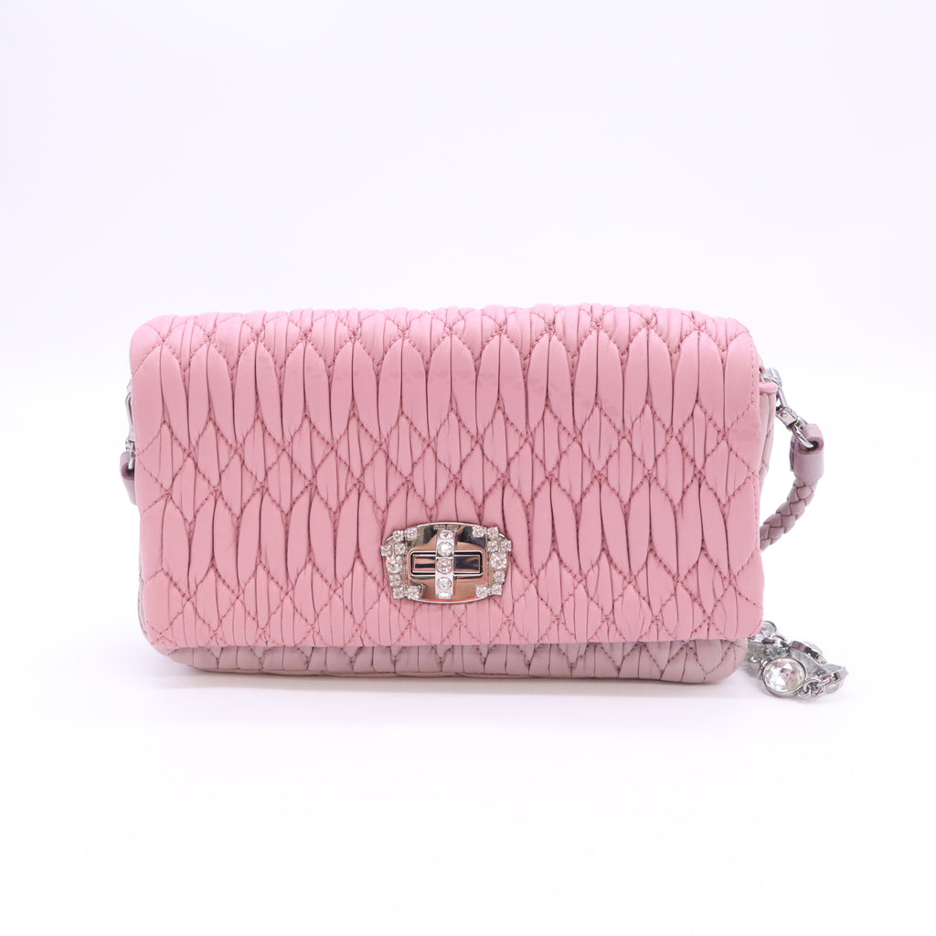 Miu Miu Nappa Matelassé Crystal Chain Shoulder Bag B24572