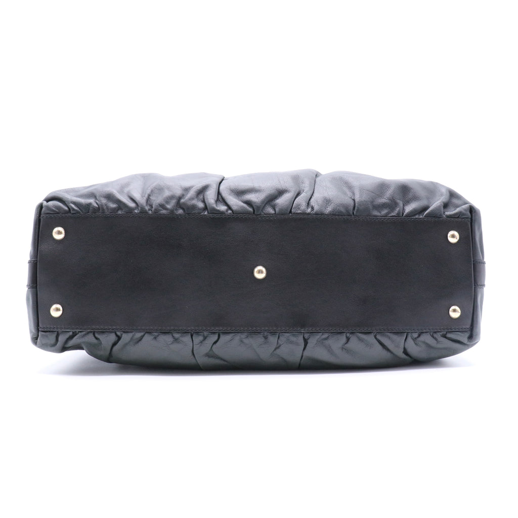 Calfskin Pop Bamboo Top Handle Tote Black twins