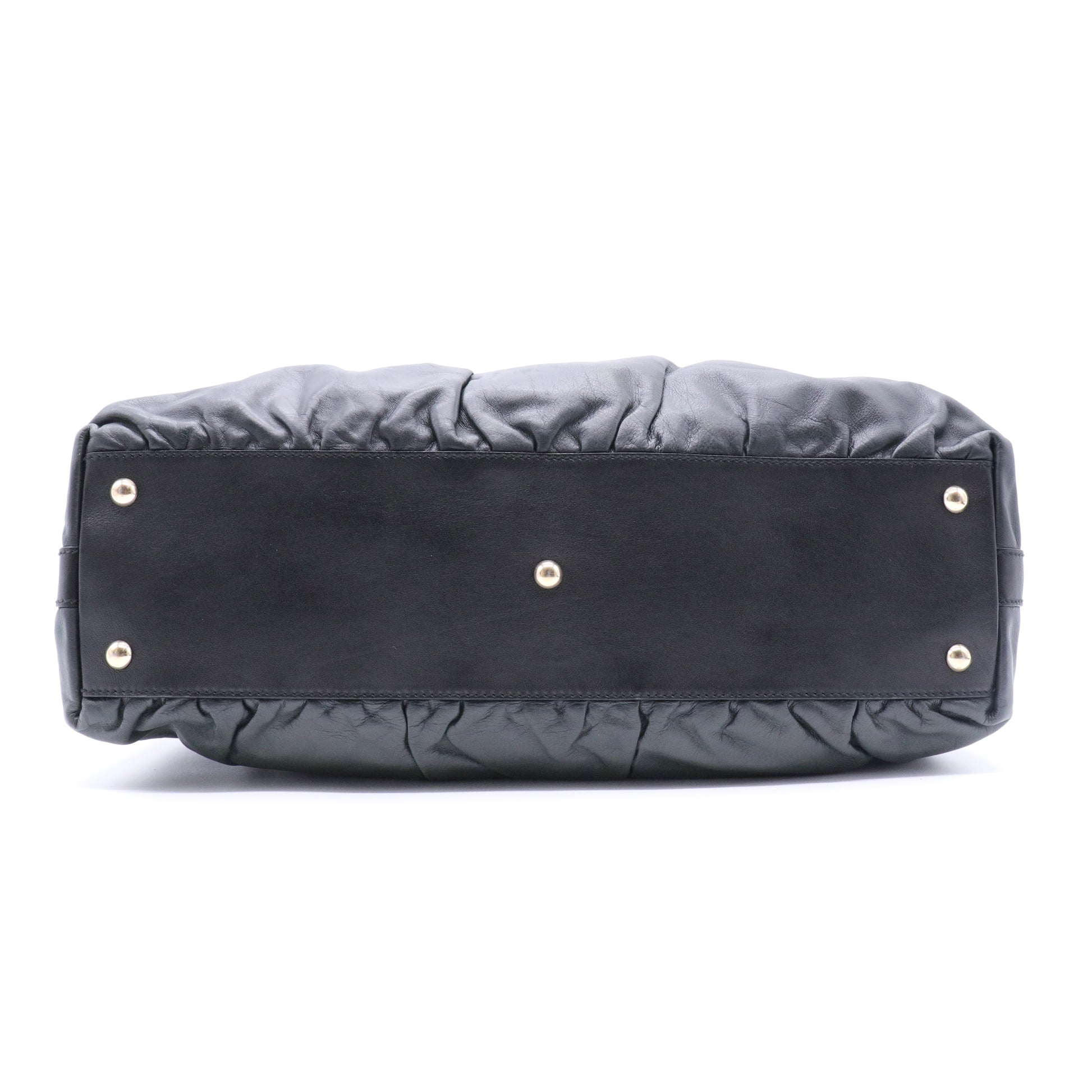 Calfskin Pop Bamboo Top Handle Tote Black twins