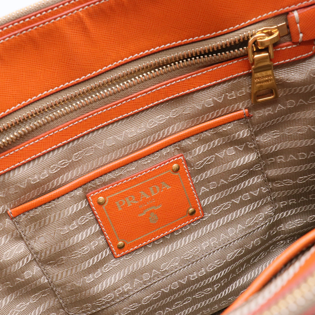 Saffiano Trimmed Canvas Canapa Logo Double Zip B20019