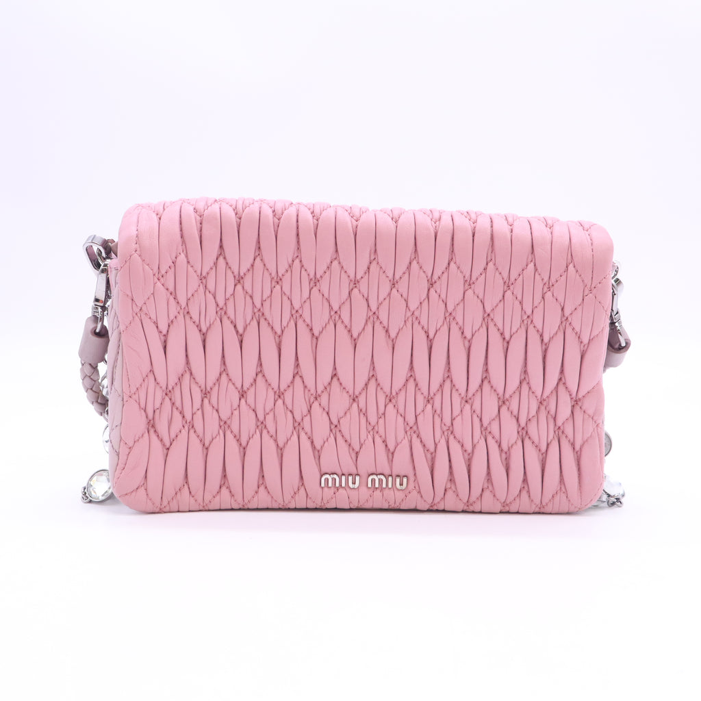 Miu Miu Nappa Matelassé Crystal Chain Shoulder Bag B24572