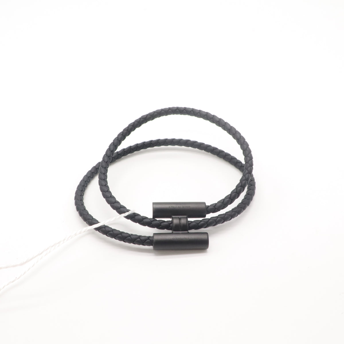 Ruthenium Plated Tournis Tresse Black Leather Bracelet Twins LDJ4708