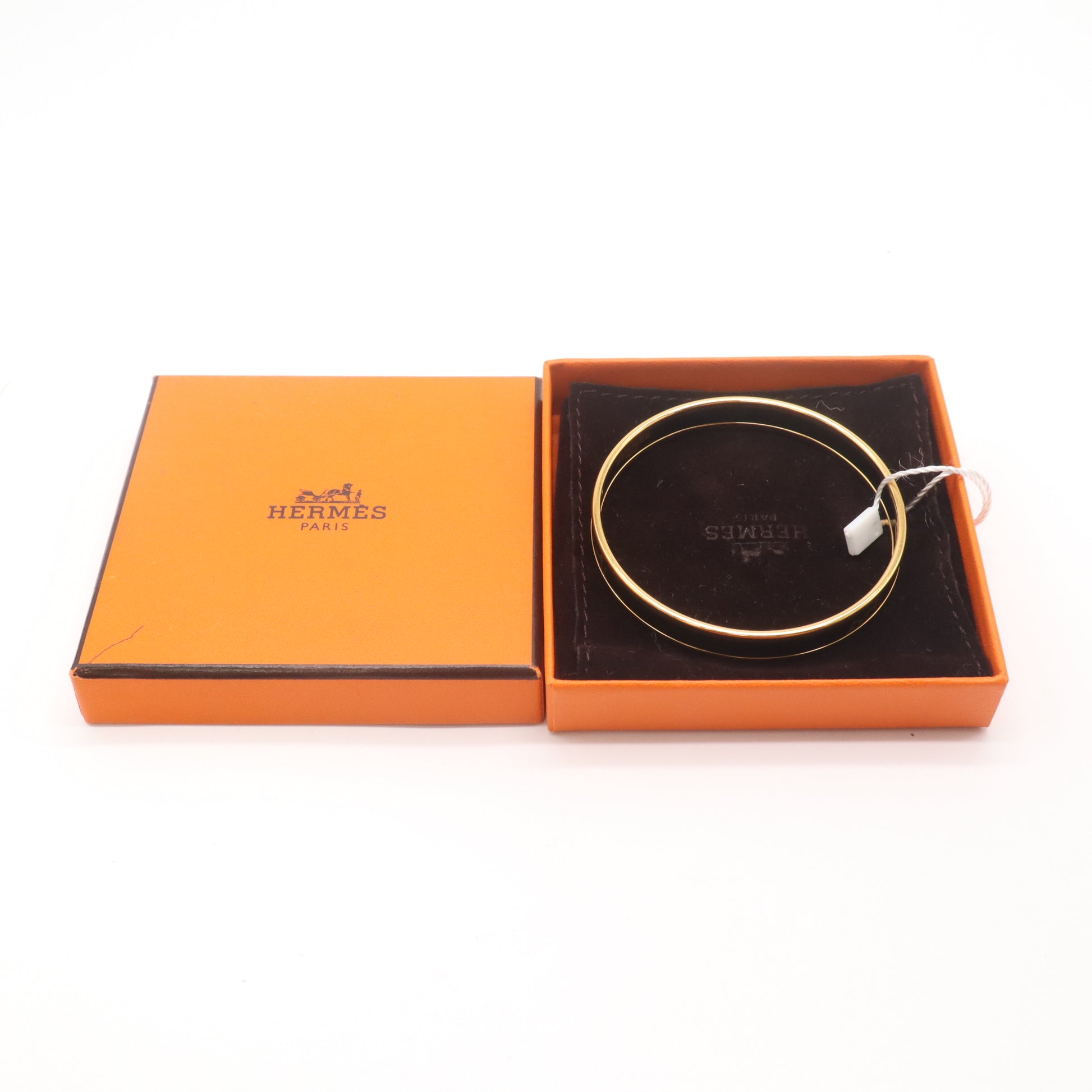 Hermes Black Enamel Gold Plated Caleche Narrow Bangle Bracelet LDZ175